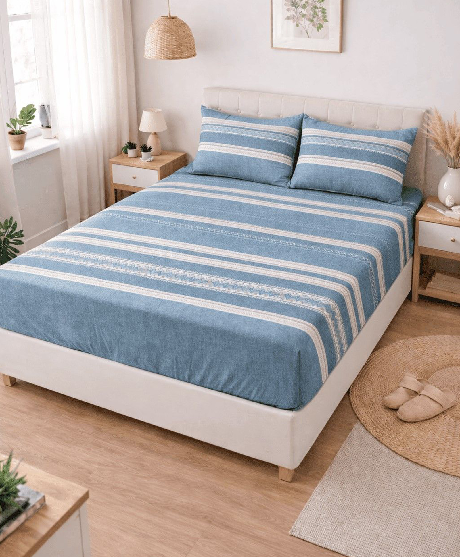 AAZEEM Microfibre Double Fitted Bedsheet 100% Microfibre Full Size Sheets Set, Soft & Comfy for Bedroom Thick Full Bed Sheets Set, Bedsheet & Pillowcases Sets, Machine wash-image-33