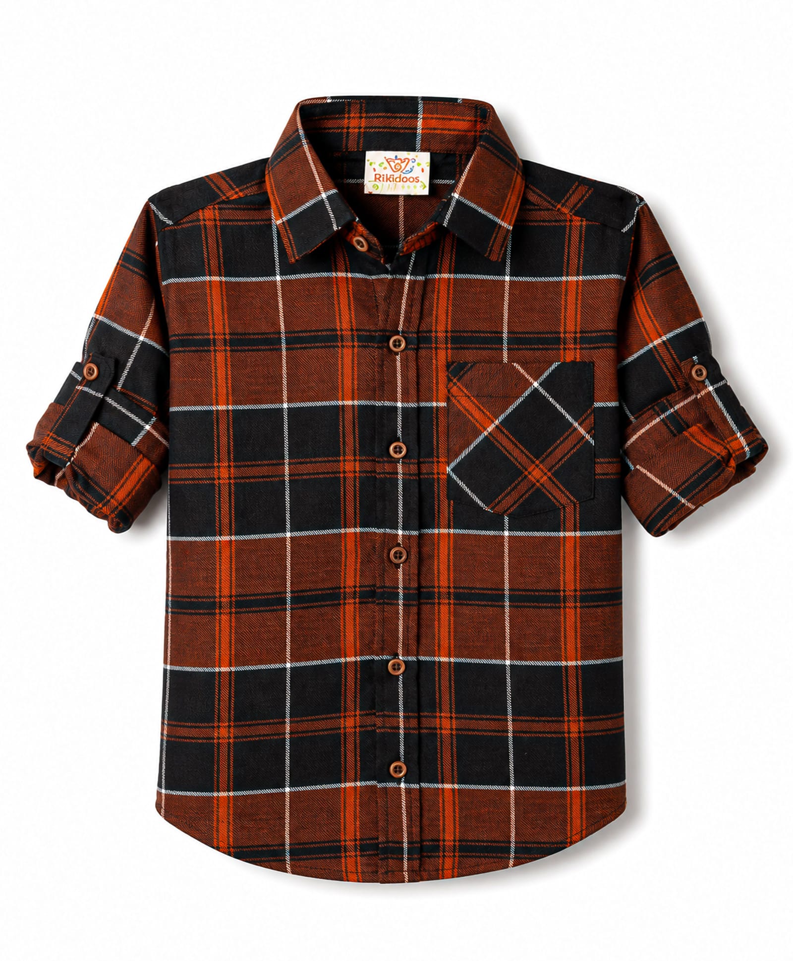 Rikidoos Cotton Woven Full Sleeves Checked Shirt - Rust Orange & Black-picture-36