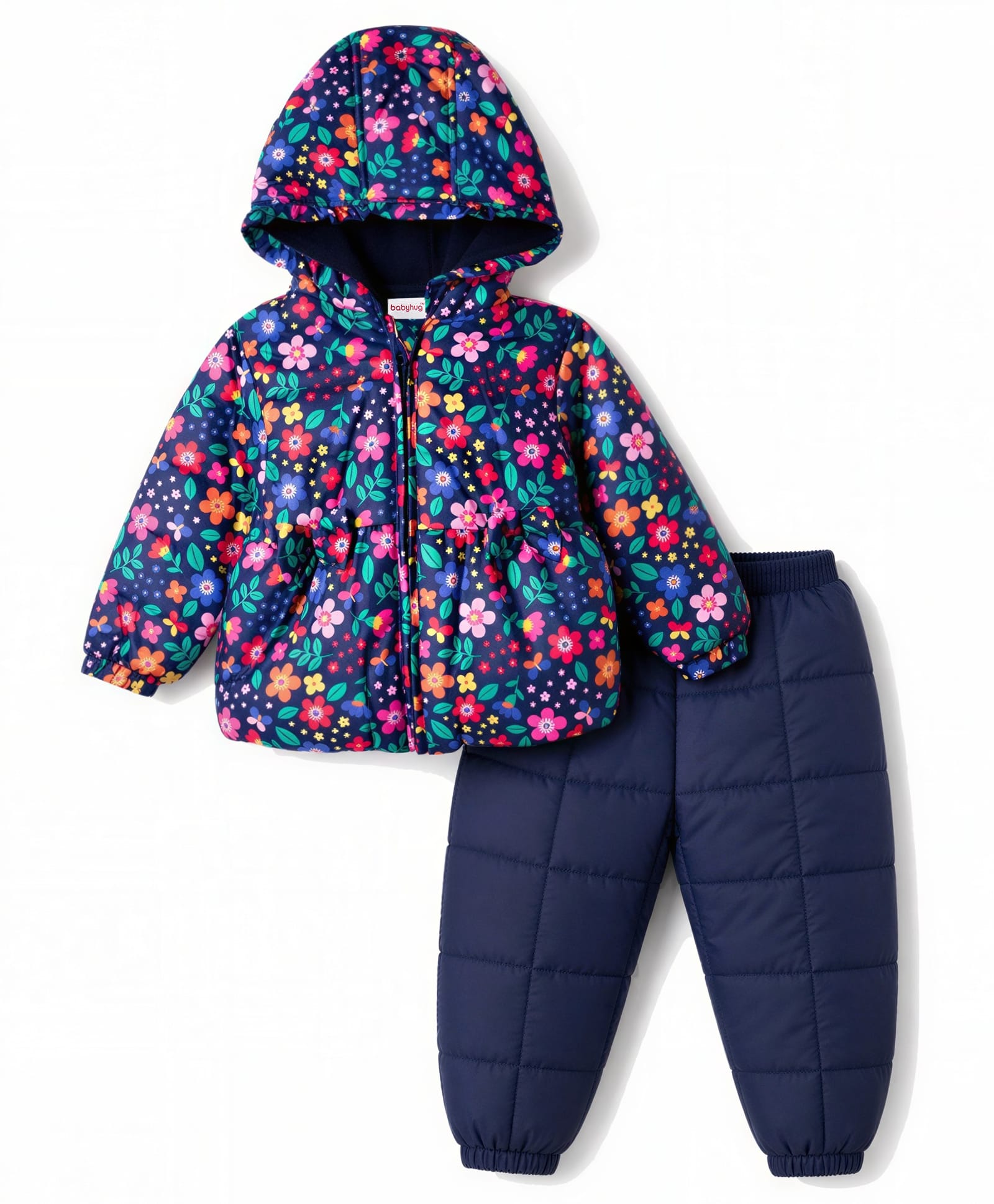 Babyhug Full Sleeves Winter Wear Suits With Floral Print- Navy Blue-image-35