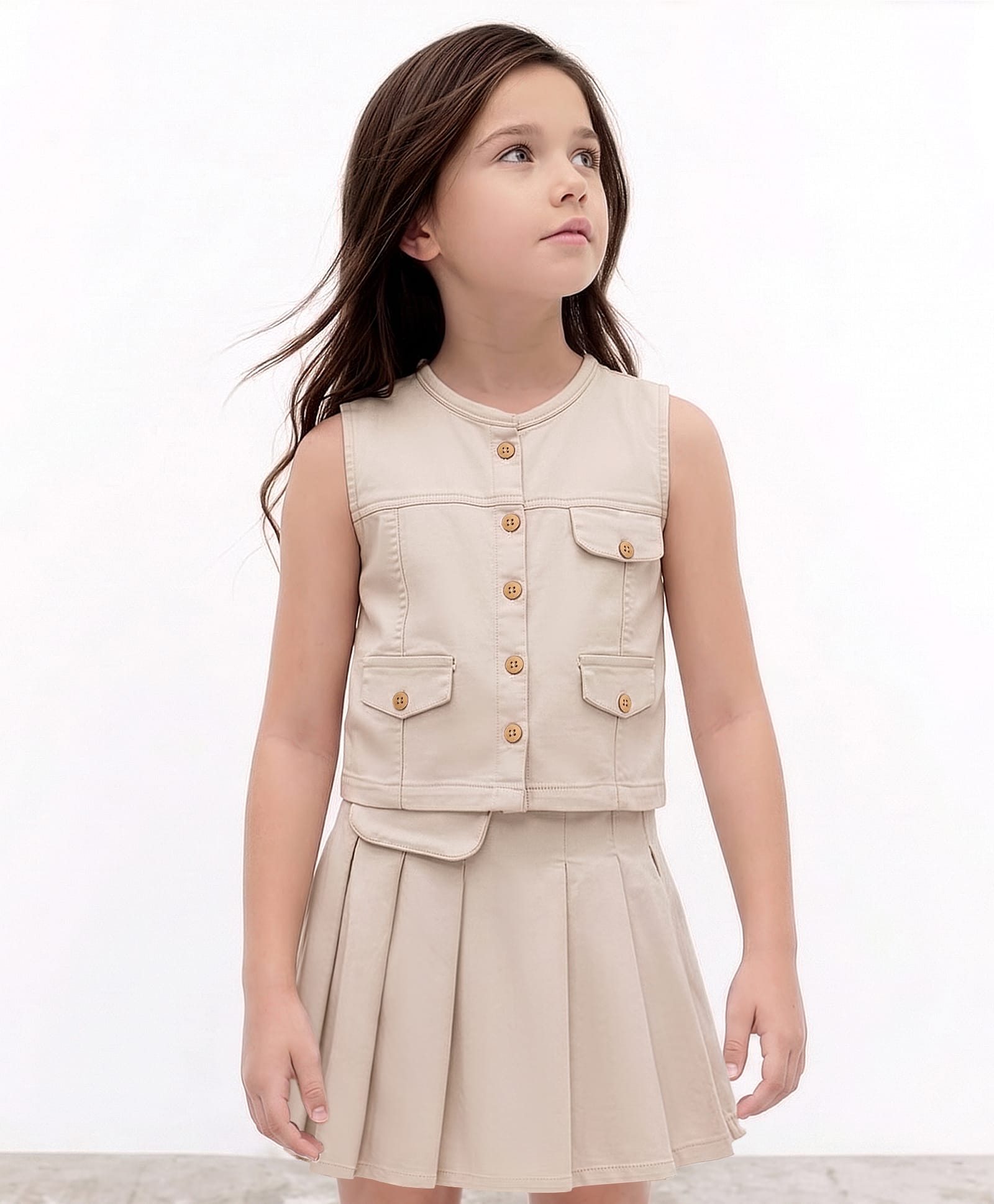 arias by lara dutta Arias Cotton Woven Sleeveless Top & Skirt Set With Cargo Pockets - Beige-picture-15