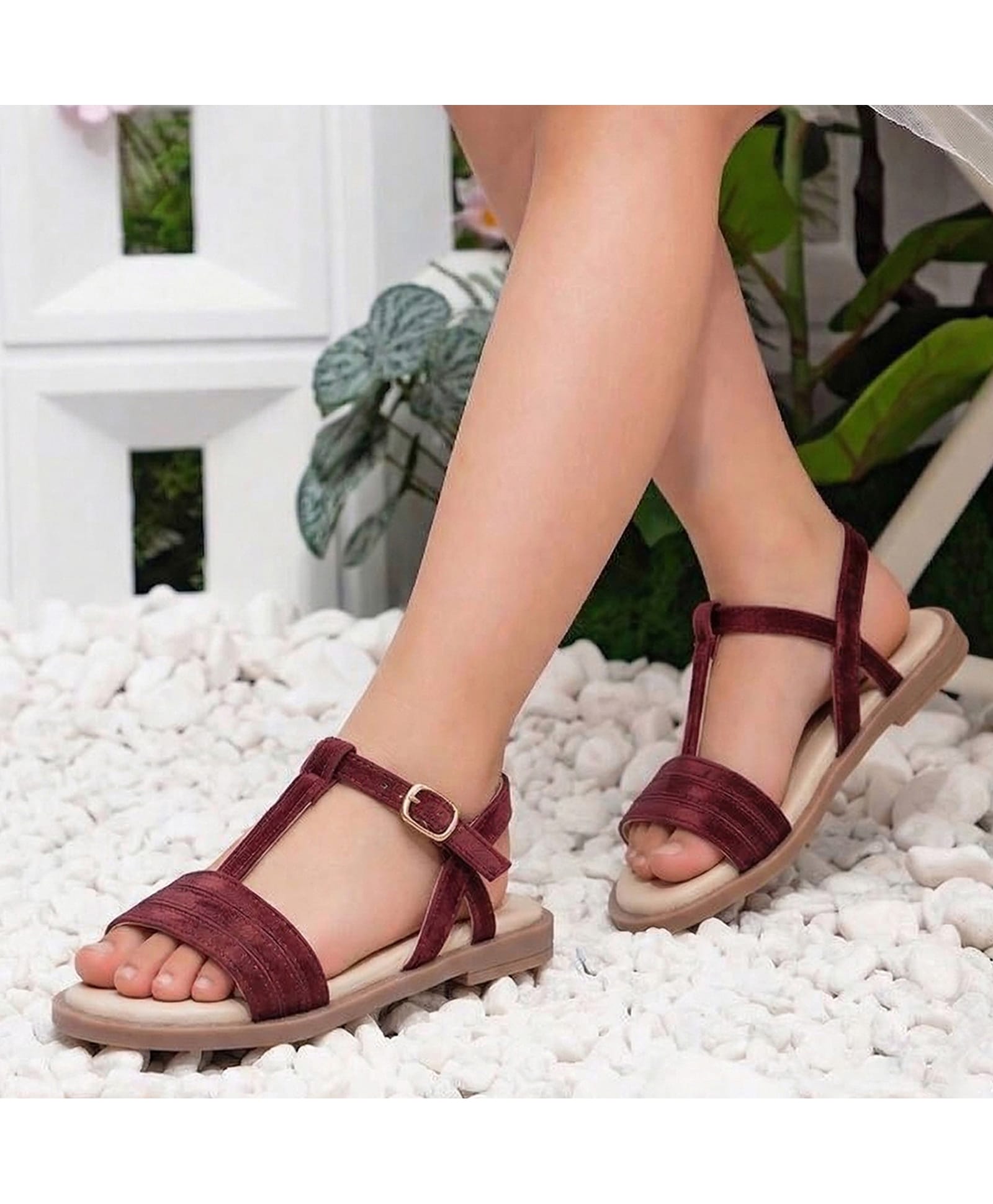 Toothless Solid Buckle Closure Sandals - Maroon-image-25