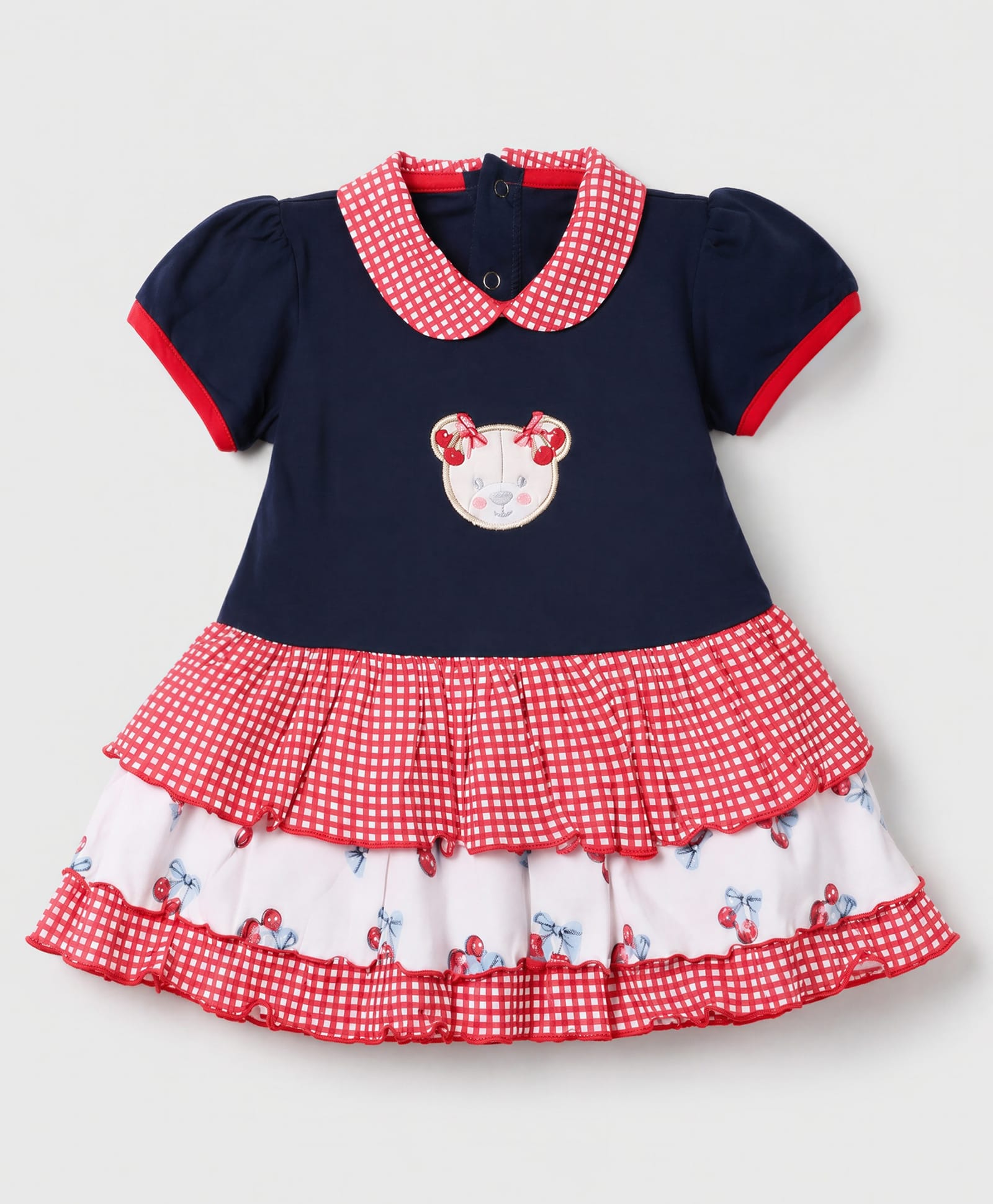 ToffyHouse Interlock Woven Half Sleeves One Piece Dress with Teddy Applique - Navy Blue-picture-23