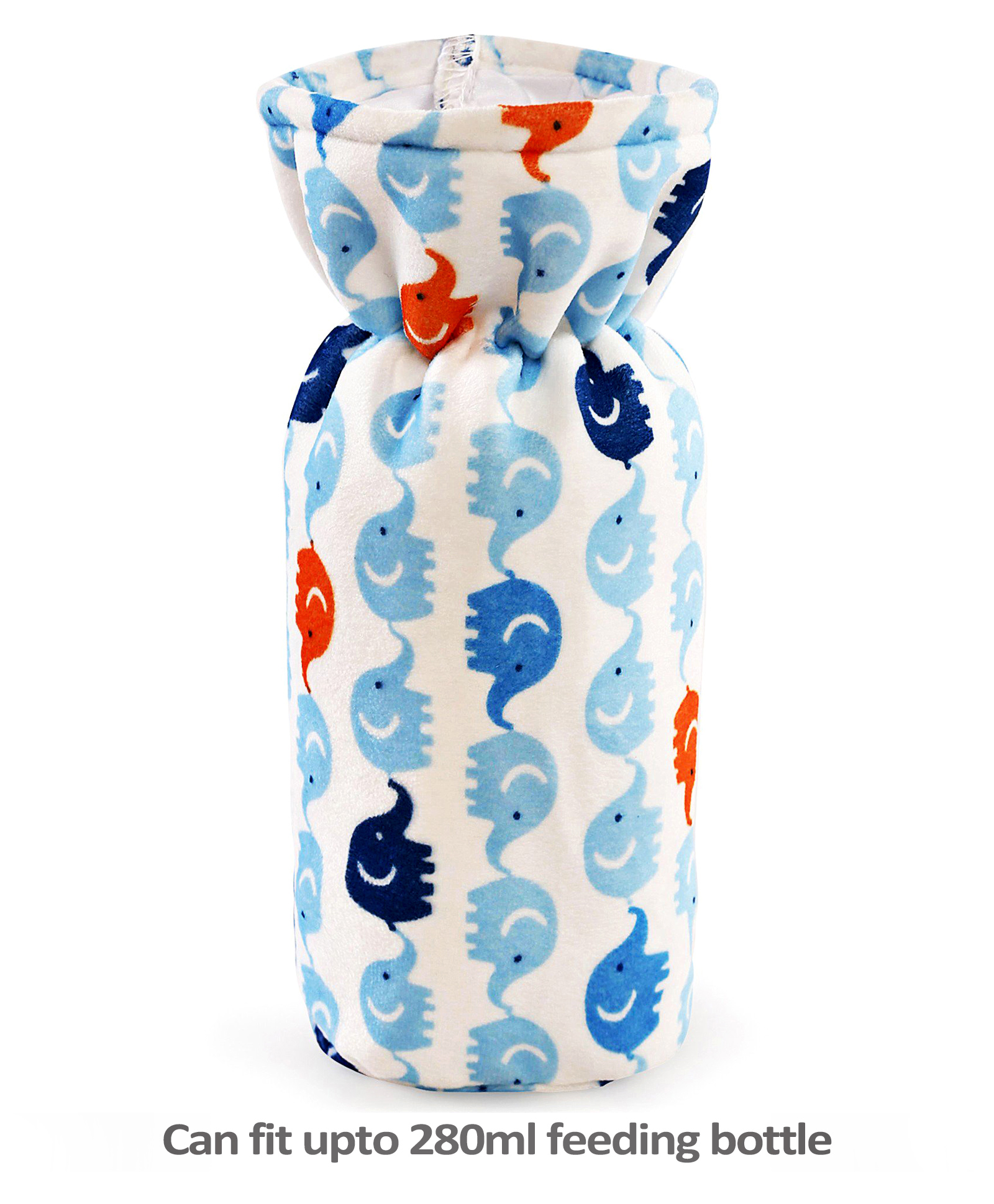 Babyhug Velour Feeding Bottle Cover Elephant Print Large Blue - Fits Upto 330 ml Bottle-image-42