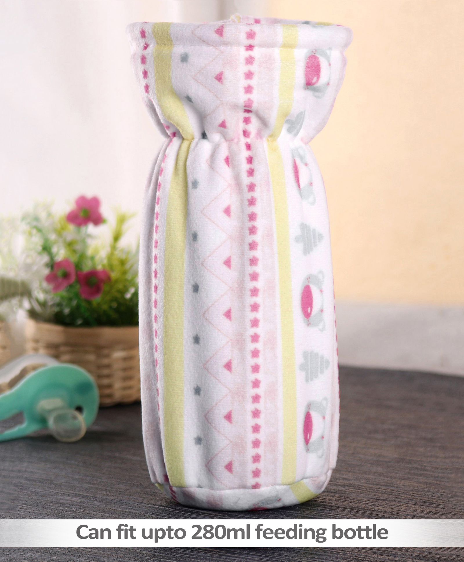 Babyhug Velour Feeding Bottle Cover Bear Print Large Pink - Fits Upto 330 ml Bottle-image-24