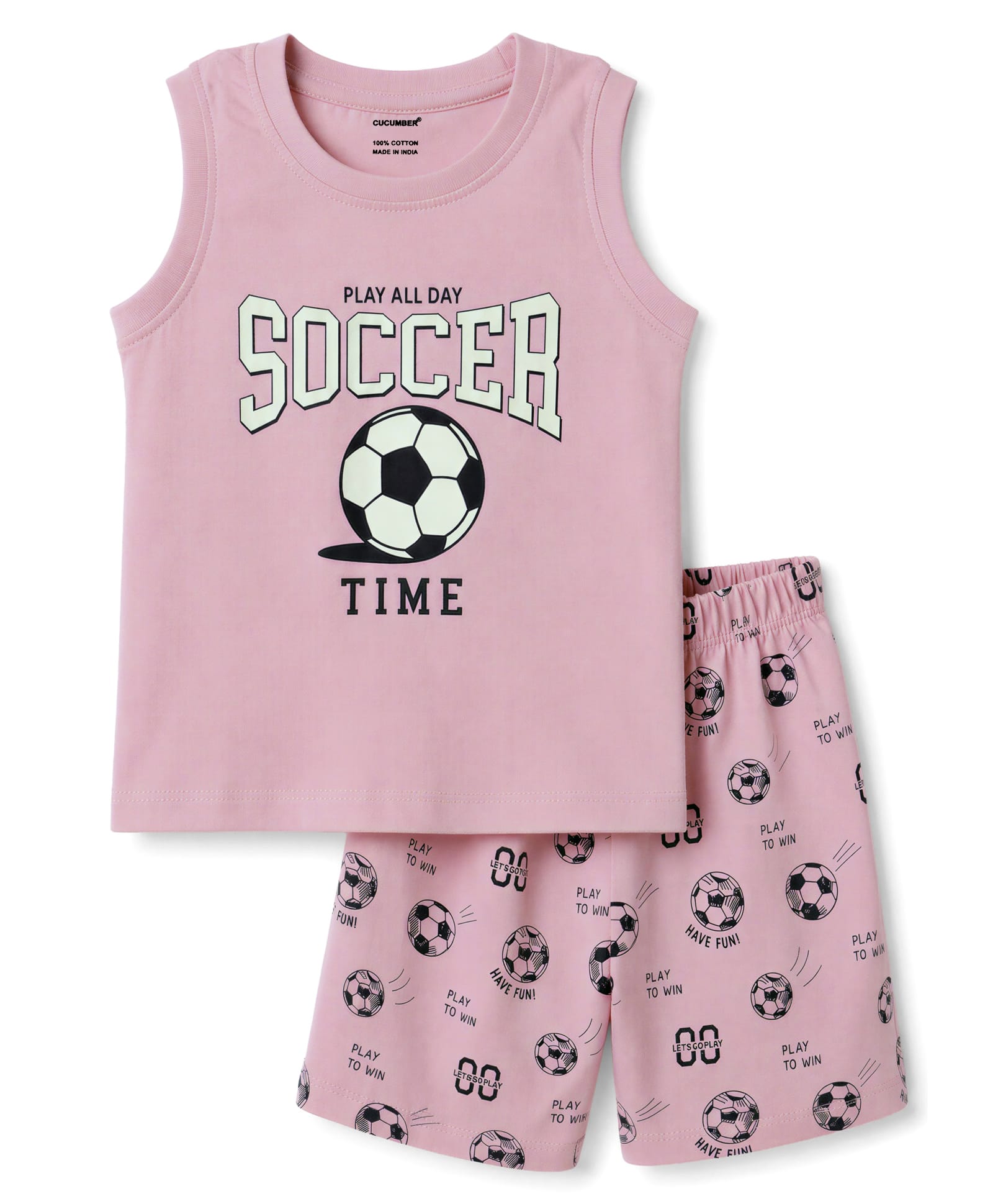 CUCUMBER Sinker Knit Sleeveless Tank T-Shirt & Shorts Set With Soccer Print - Baby Pink-picture-28
