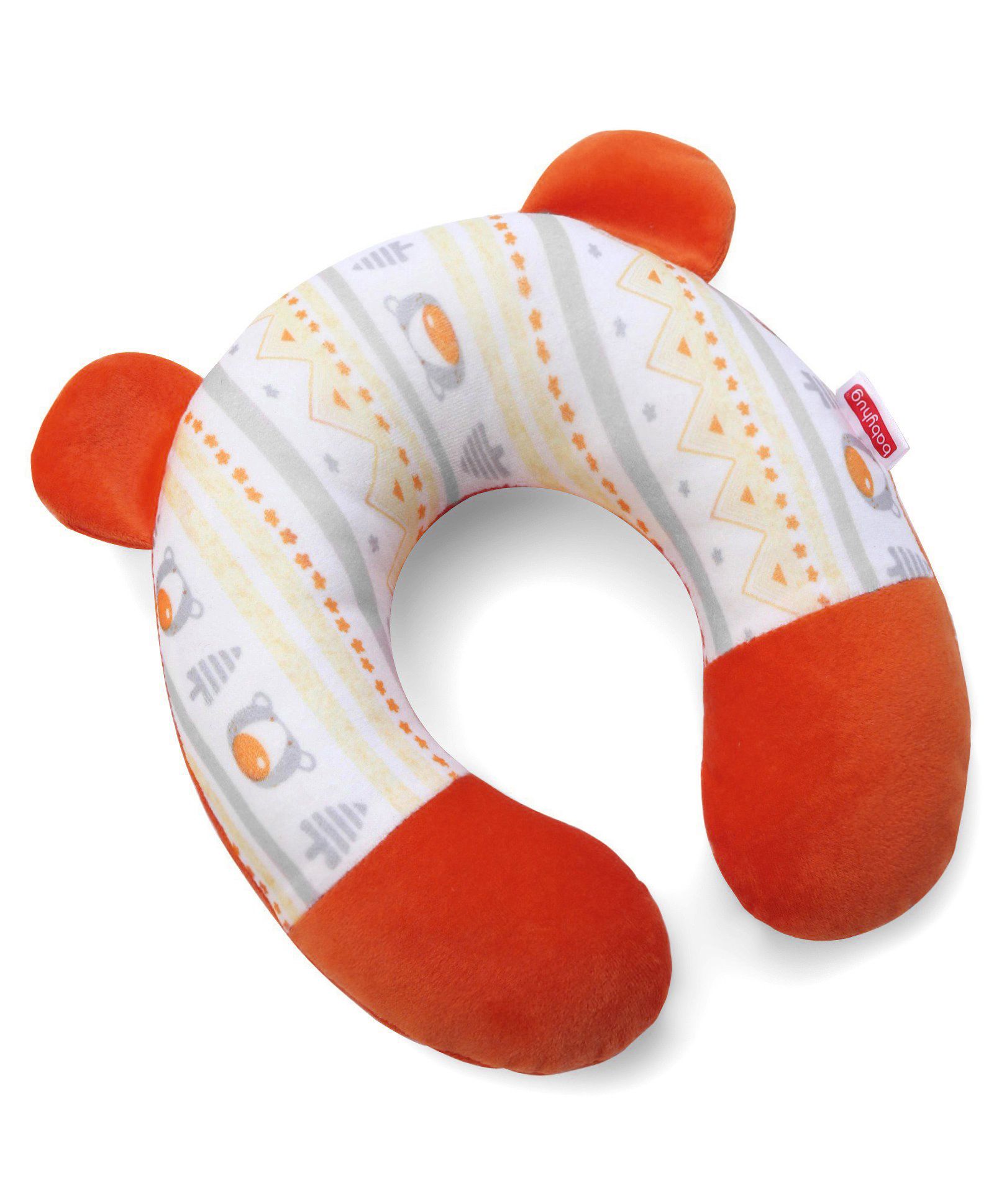 Babyhug Velour Neck Support Pillow Bear Print Large - Orange White-picture-21