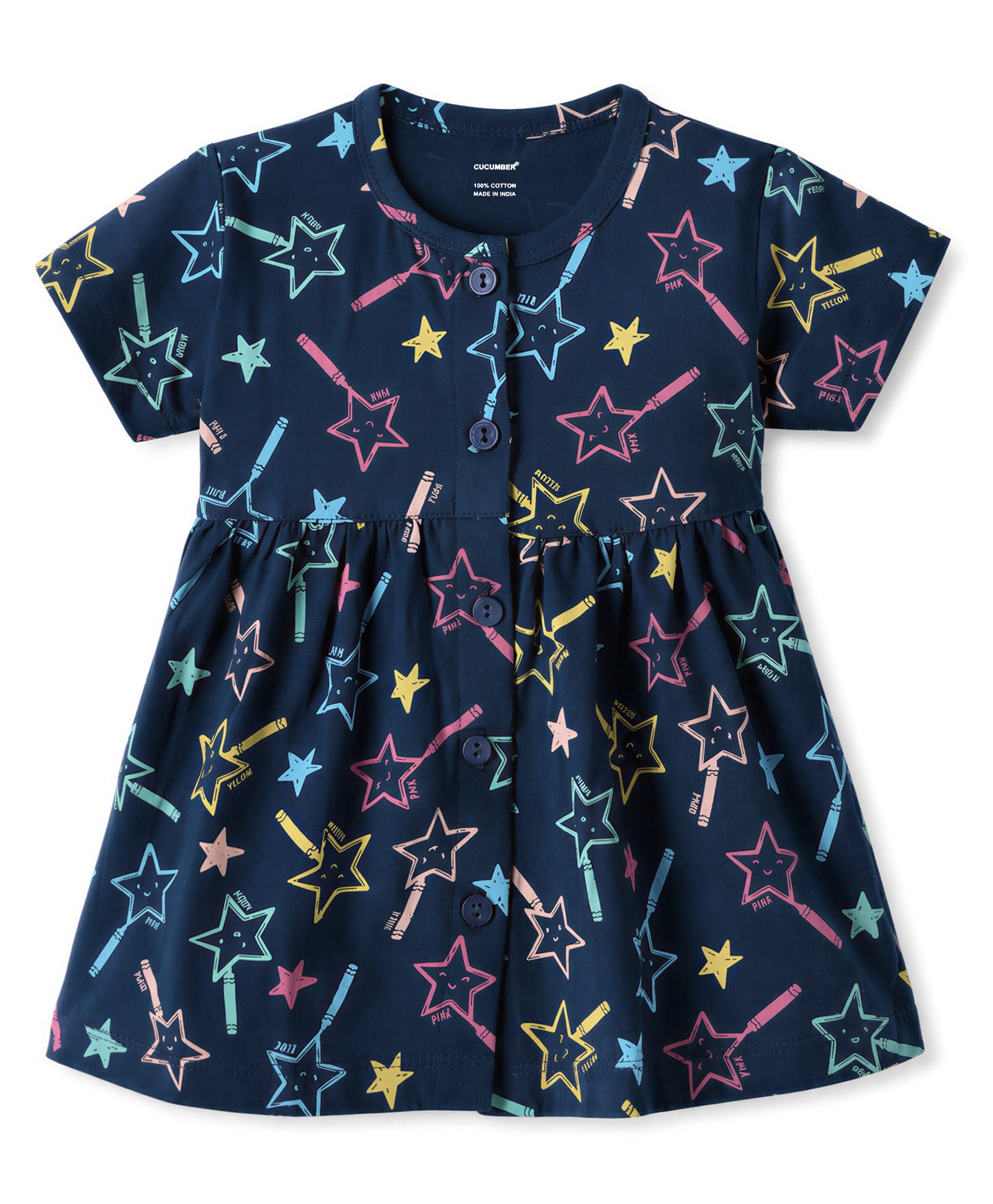 CUCUMBER Sinker Knit Half Sleeves Star Printed Frock - Navy Blue-picture-29