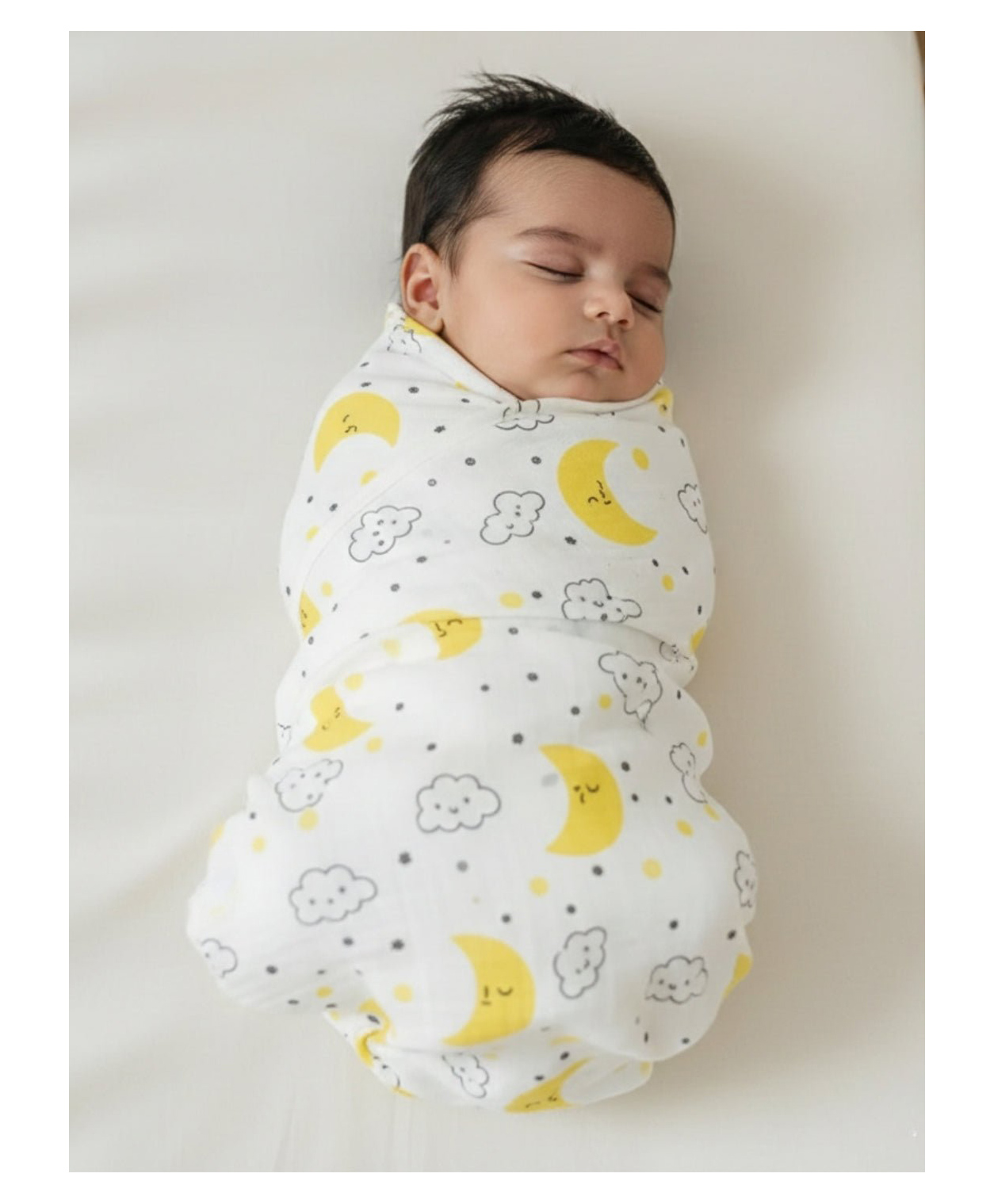 The Mom Store Multipurpose Muslin Moon & Stars Print Baby Swaddle Wrap - White & Yellow-picture-15