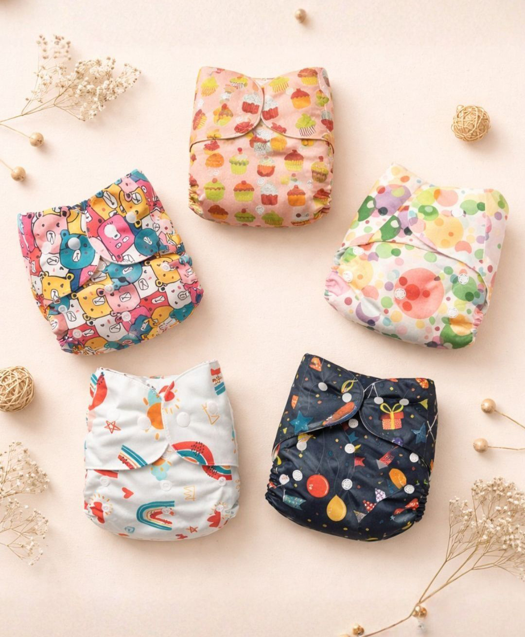 The Mom Store Cotton Printed Combo of 5 Re-Usable Diaper - Multicolour-picture-12