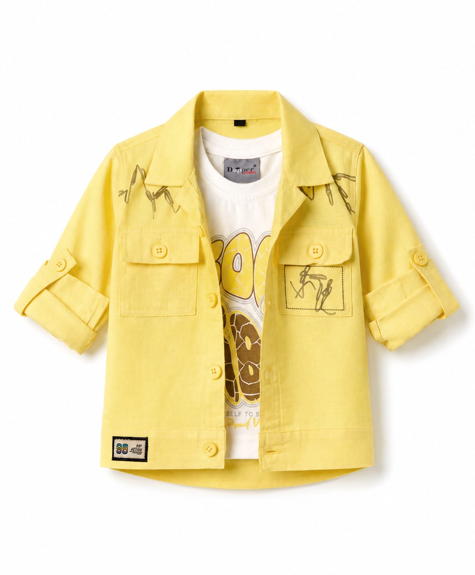 Dapper Dudes Woven Full Sleeves Jacket with Text Printed T-Shirt - Yellow-image-45