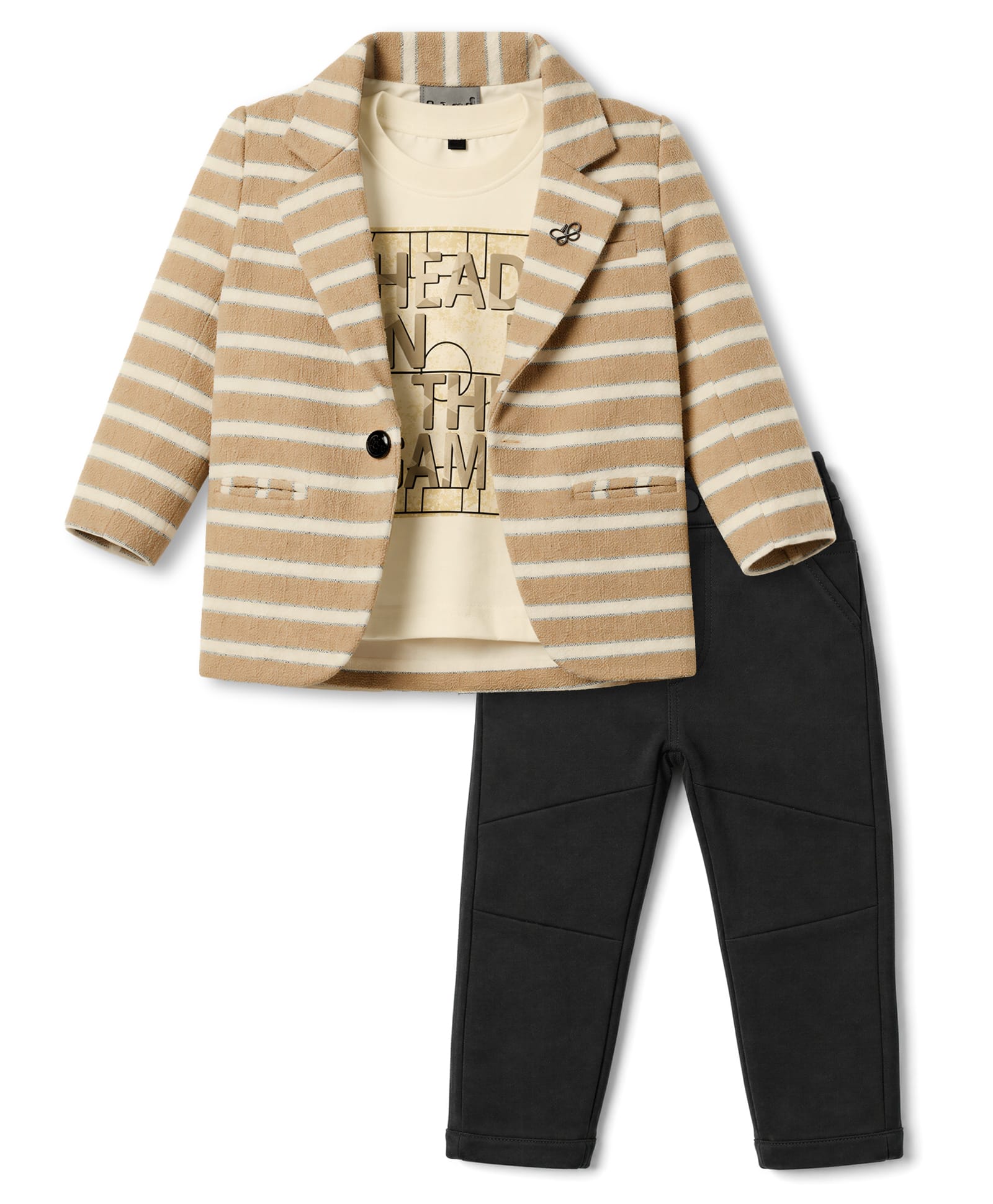 Dapper Dudes Woven Full Sleeves Striped Blazer & T-Shirt & Pant Set - Khaki-image-48