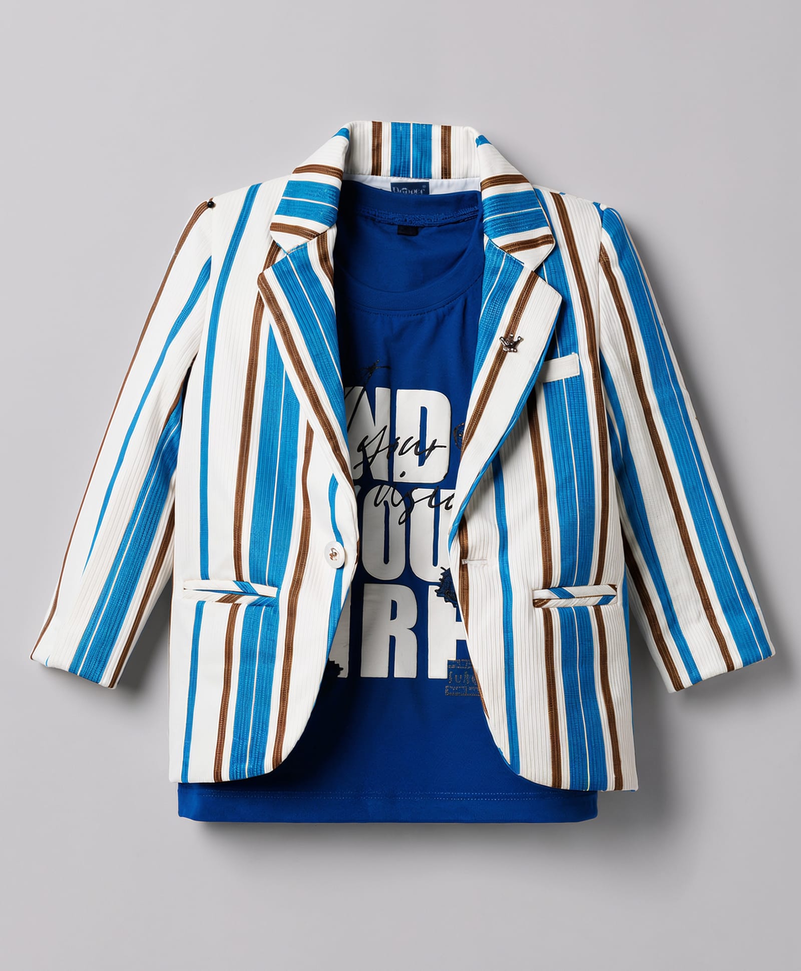 Dapper Dudes Woven Full Sleeves Striped Blazer With Text Printed T-Shirt - Blue-picture-26