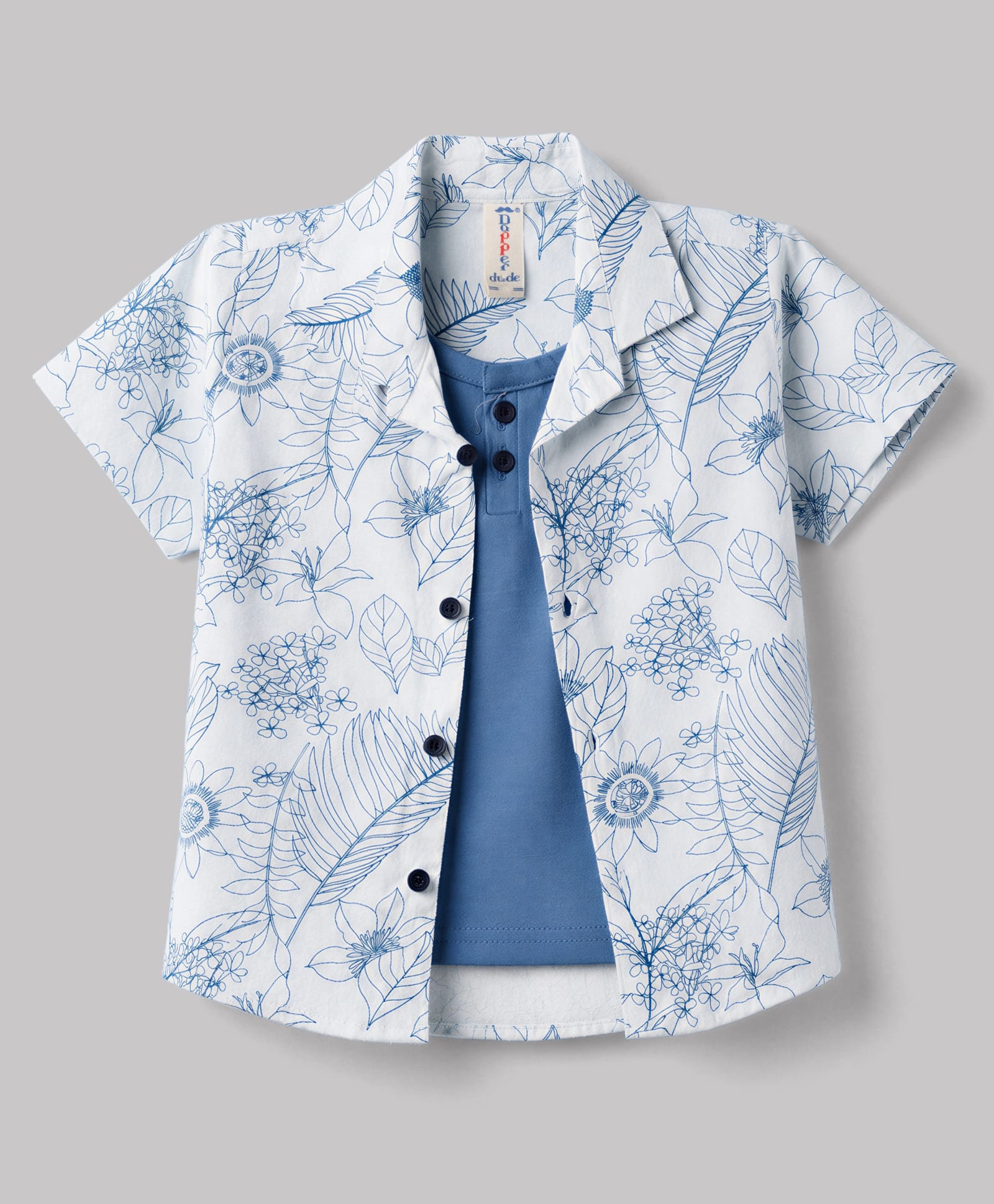 Dapper Dudes Woven Half Sleeves Floral Printed Shirt With Attached Tee - Light Blue-image-19
