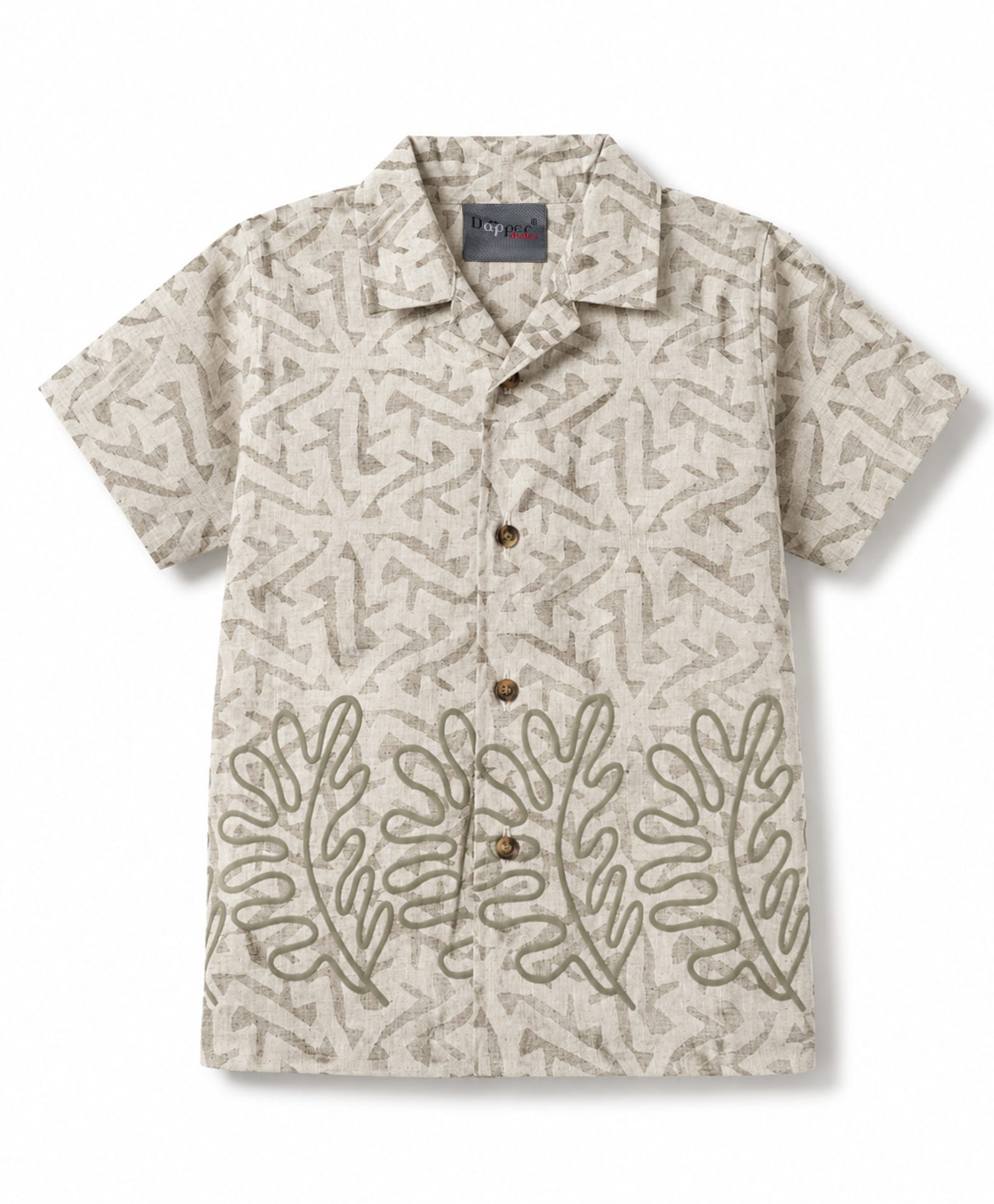 Dapper Dudes Woven Half Sleeves Leaves Printed Shirt - Grey-image-48