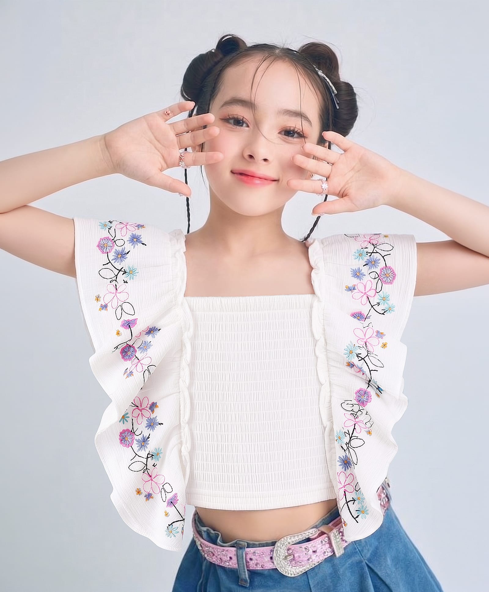 arias by lara dutta Arias Cotton Woven Crepe Top with Sleeveless and Floral Embroidery in White for 5-6 Years-picture-11