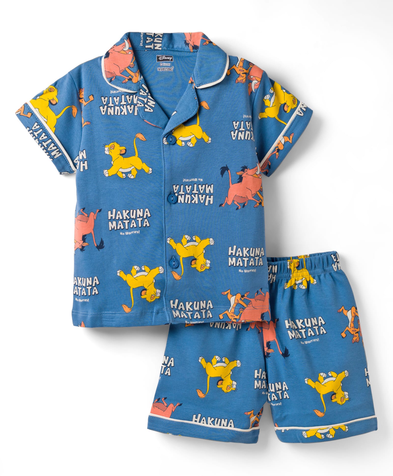 CUCUMBER Sinker Knit Half Sleeves The Lion King Printed Shirts & Shorts Night Suit - Blue-image-16