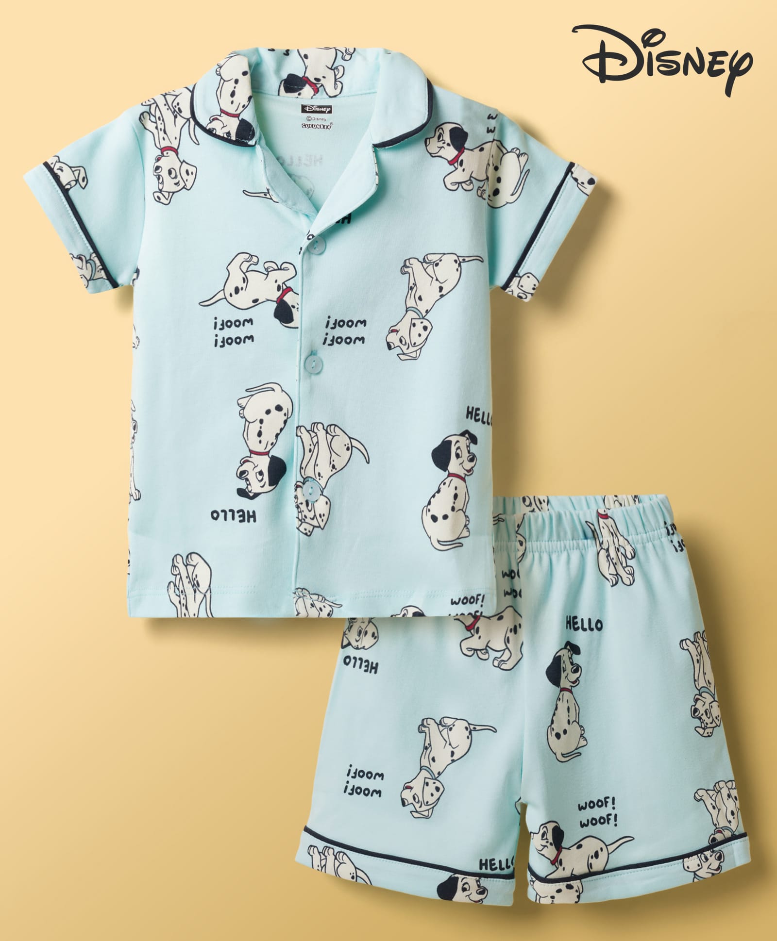CUCUMBER Sinker Knit Half Sleeves 101 Dalmatians Printed Shirts & Shorts Night Suit - Light Blue-image-36