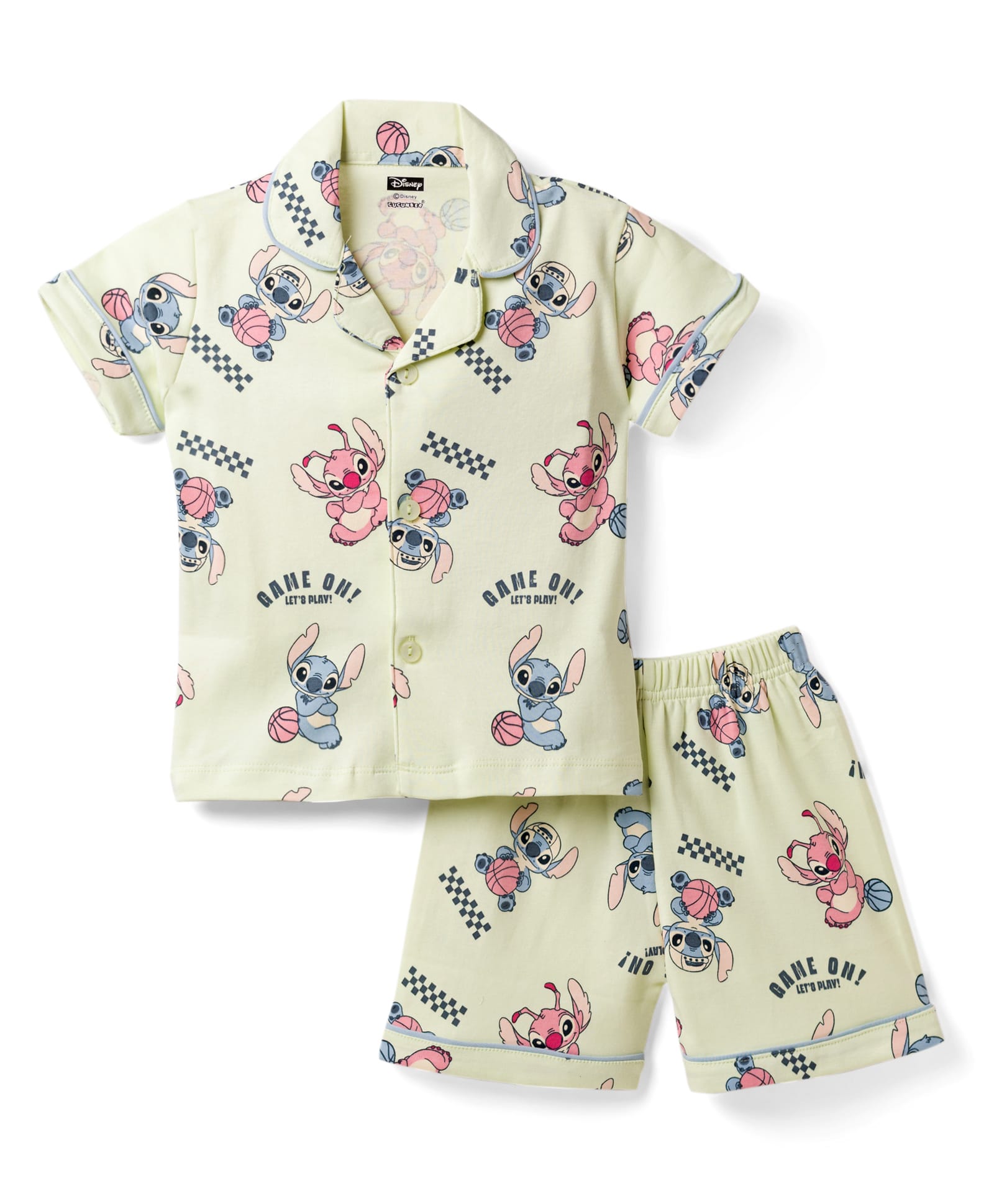 CUCUMBER Sinker Knit Half Sleeves Lilo & Stitch Printed Shirts & Shorts Night Suit - Light Green-image-18