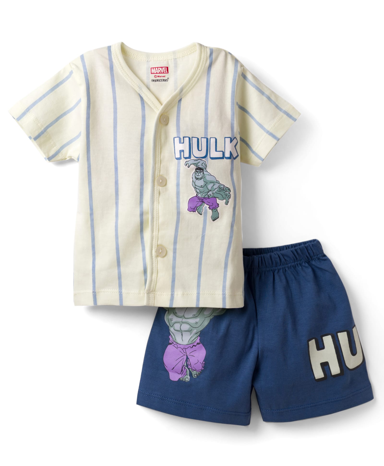 CUCUMBER Sinker Knit Half Sleeves T-Shirt & Shorts Night Suit with Hulk Print - Light Yellow-picture-44