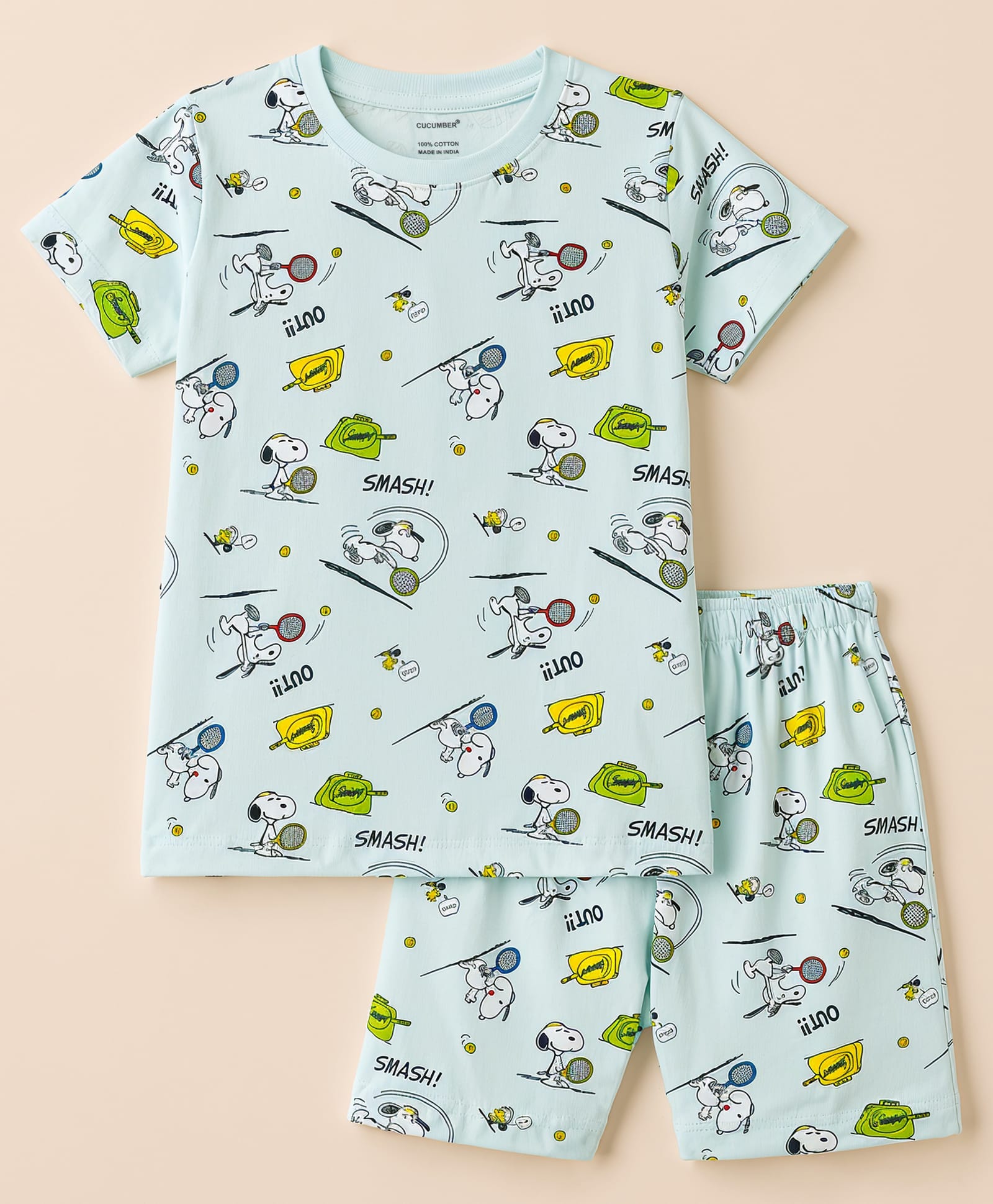 CUCUMBER Sinker Knit Half Sleeves T-Shirt & Shorts Co-Ord Night Suit With Dog Print - Mint-image-33