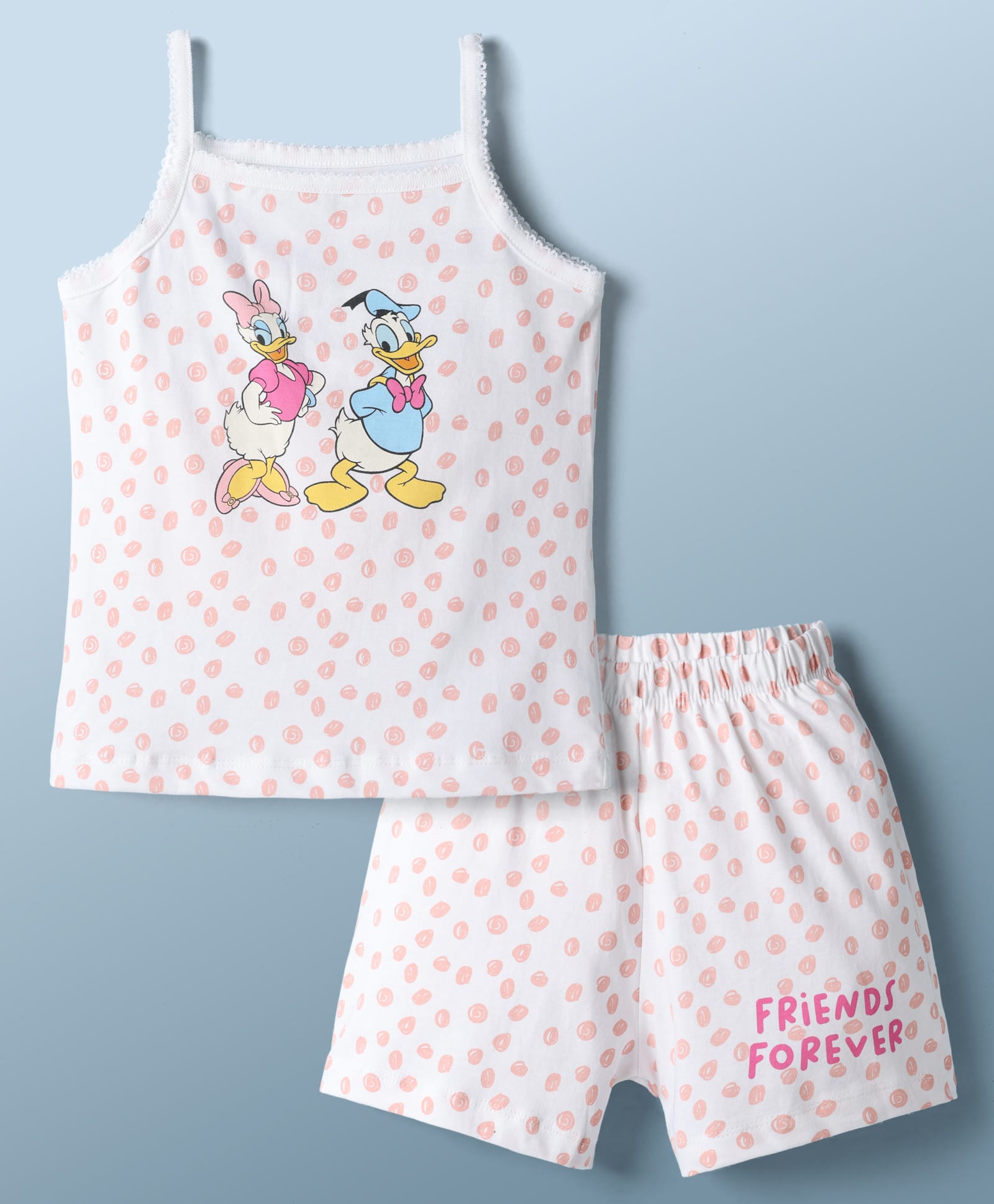 CUCUMBER Sinker Knit Sleeveless Top & Shorts Night Suit With Daisy & Donald Duck Graphic - Off White-picture-36