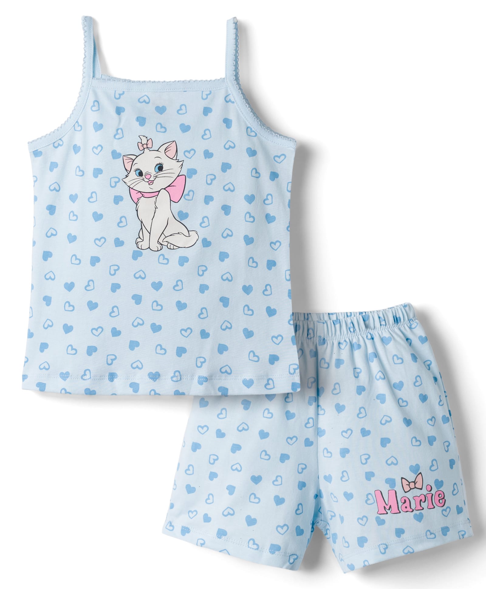 CUCUMBER Sinker Knit Sleeveless Top & Shorts Night Suit With Heart Print & Marie Graphic - Light Blue-picture-18