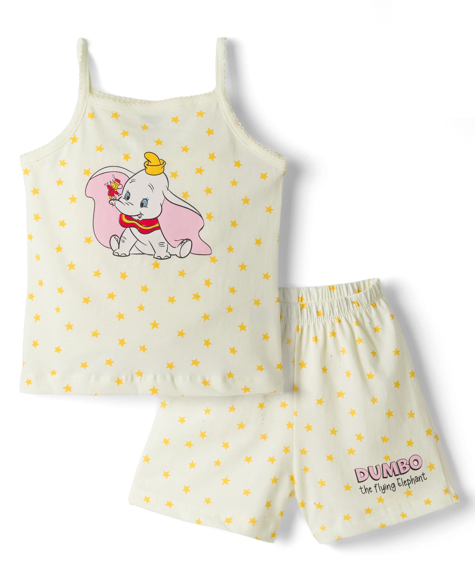 CUCUMBER Sinker Knit Sleeveless Top & Shorts Night Suit With Star Print & Dumbo Graphic - Light Lemon-picture-35