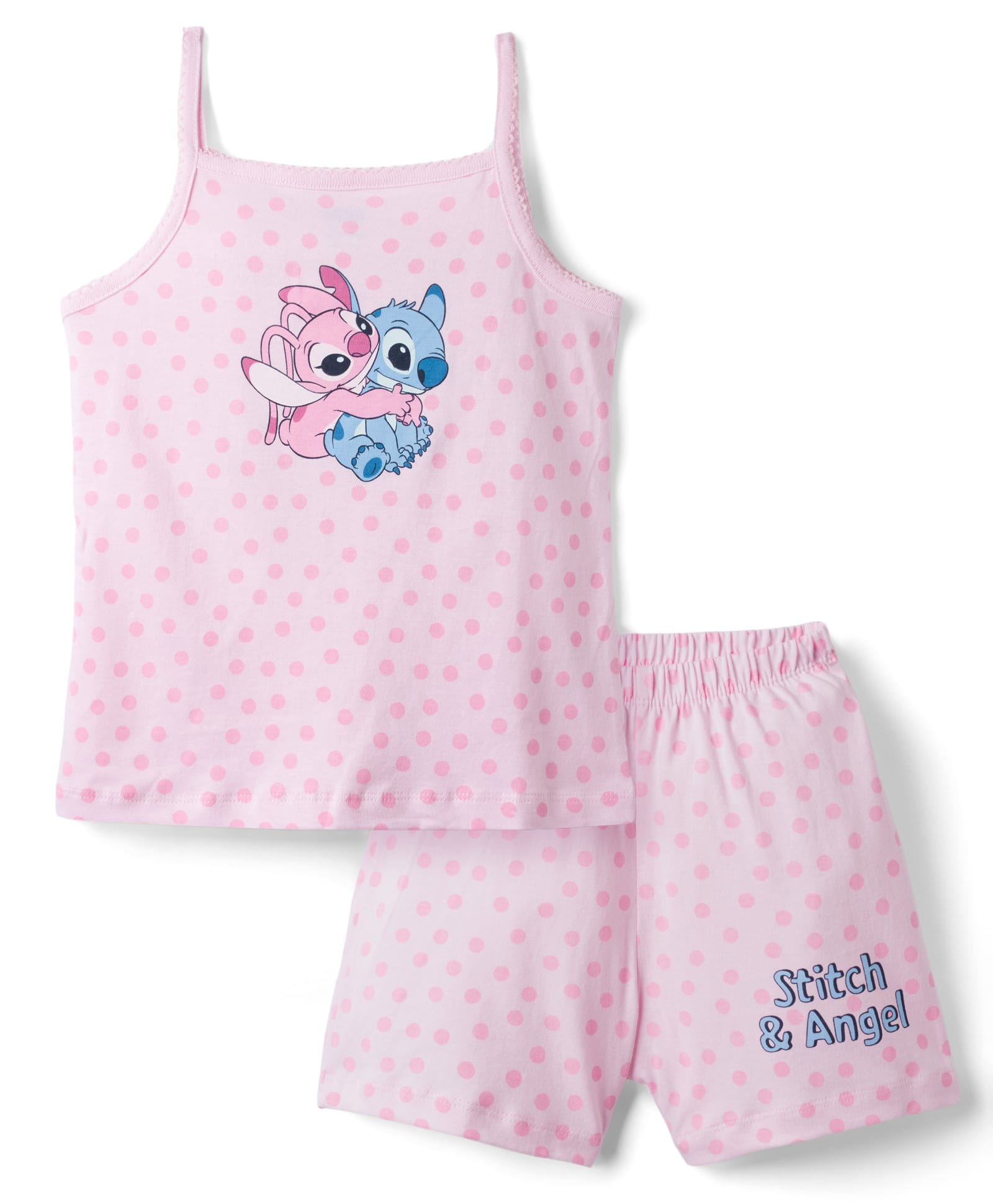 CUCUMBER Sinker Knit Sleeveless Top & Shorts Night Suit With Lilo & Stitch Graphic - Light Pink-picture-37