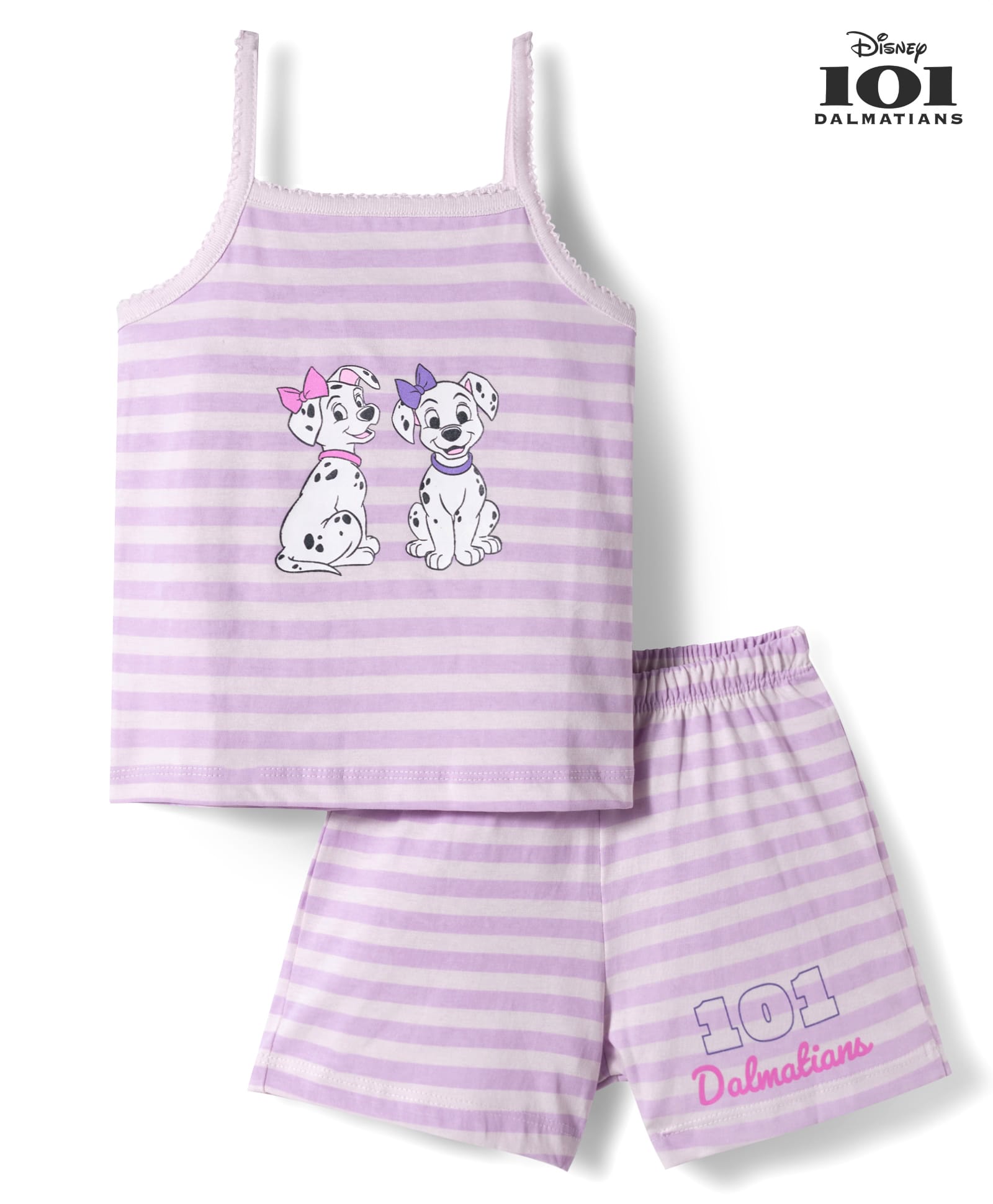 CUCUMBER Sinker Knit Sleeveless Striped Top & Shorts Night Suit With Dalmatians Graphic - Lilac-image-41
