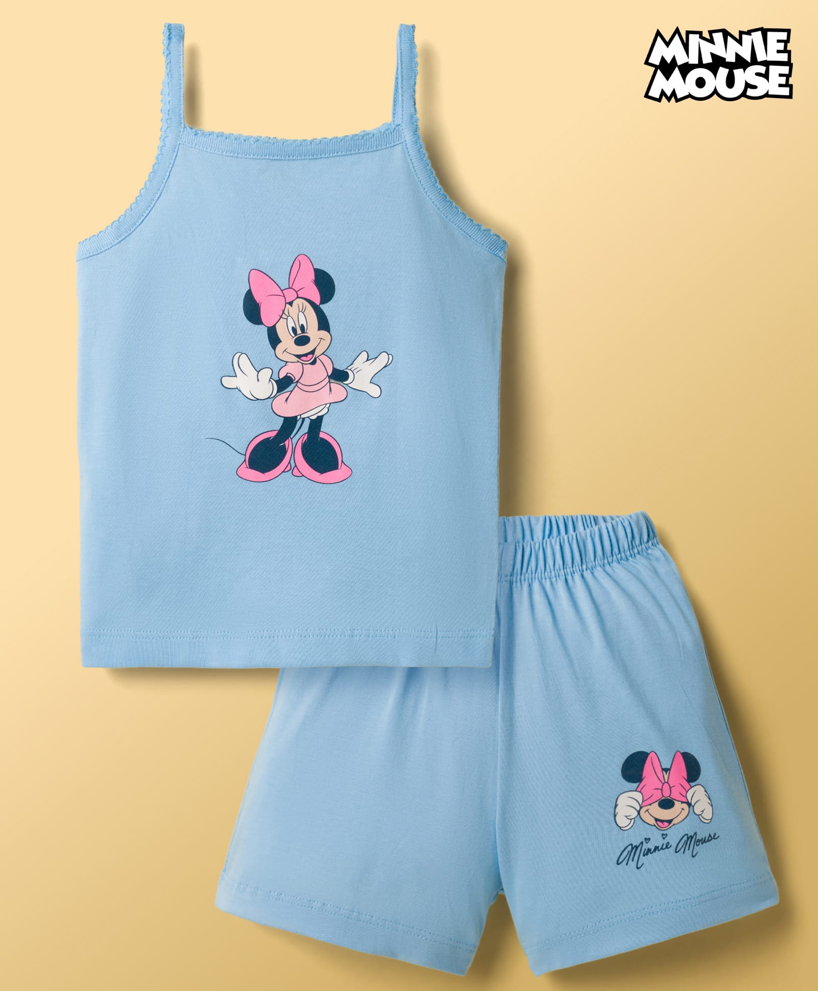 CUCUMBER Sinker Knit Sleeveless T-Shirt & Shorts Night Suit with Minnie Mouse Graphics - Light Blue-picture-25