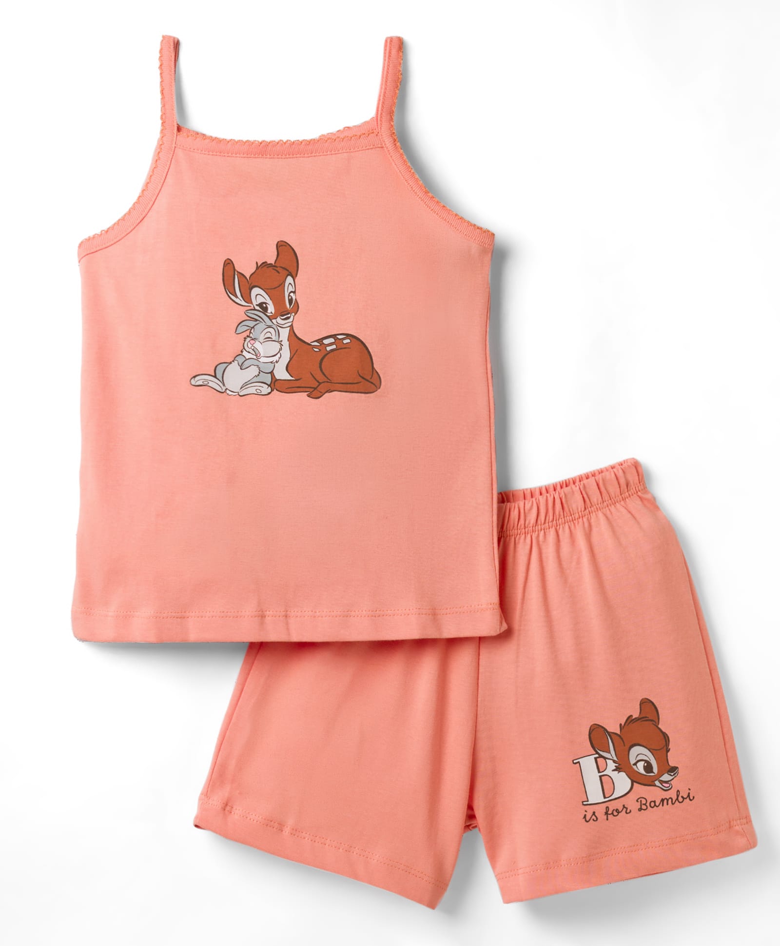 CUCUMBER Sinker Knit Sleeveless T-Shirt & Shorts Night Suit with Bambi Graphics - Orange-image-27