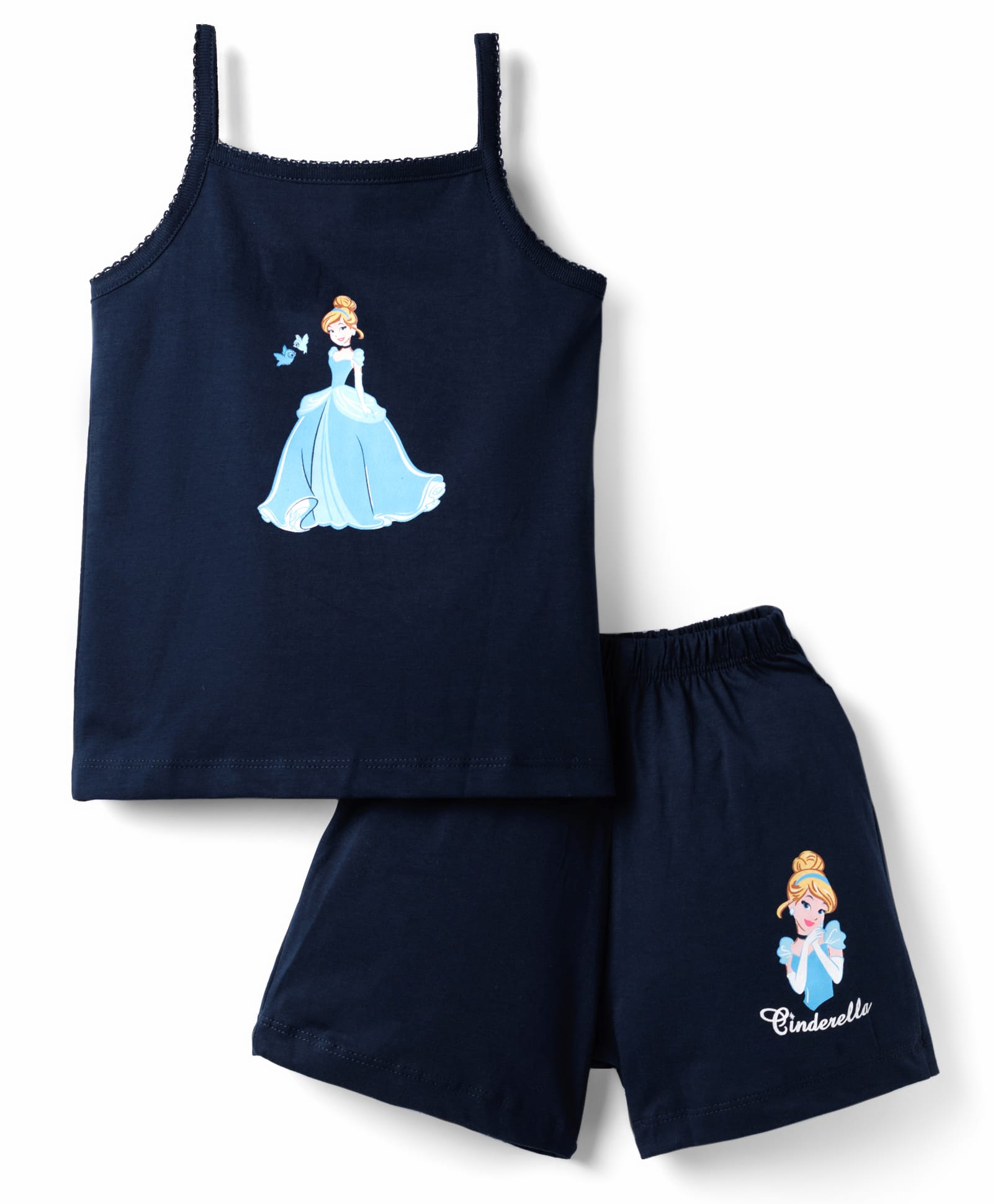 CUCUMBER Sinker Knit Sleeveless T-Shirt & Shorts Night Suit with Cinderella Graphics - Navy-image-26