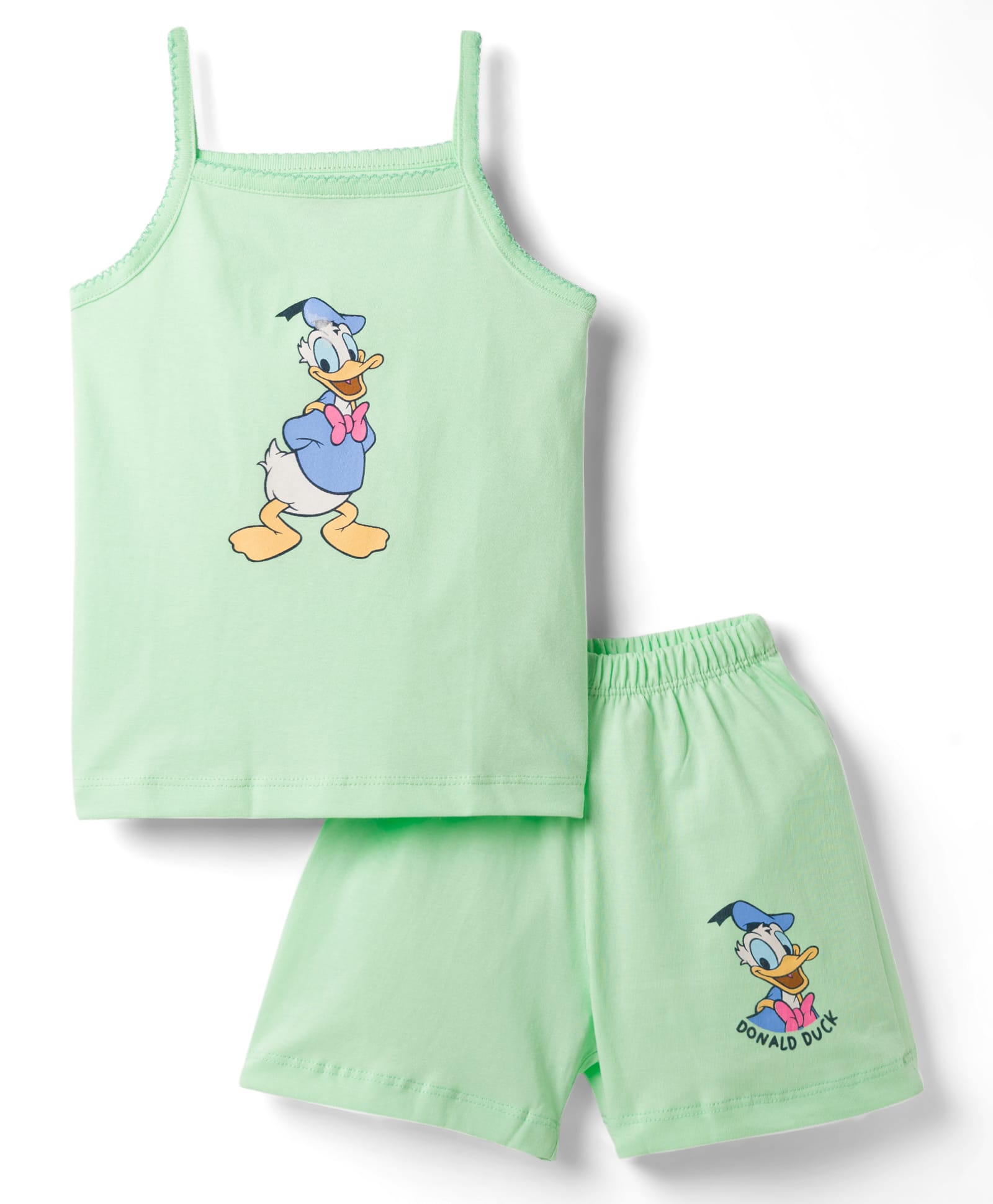 CUCUMBER Sinker Knit Sleeveless T-Shirt & Shorts Night Suit with Daisy Duck Graphics - Light Green-image-31