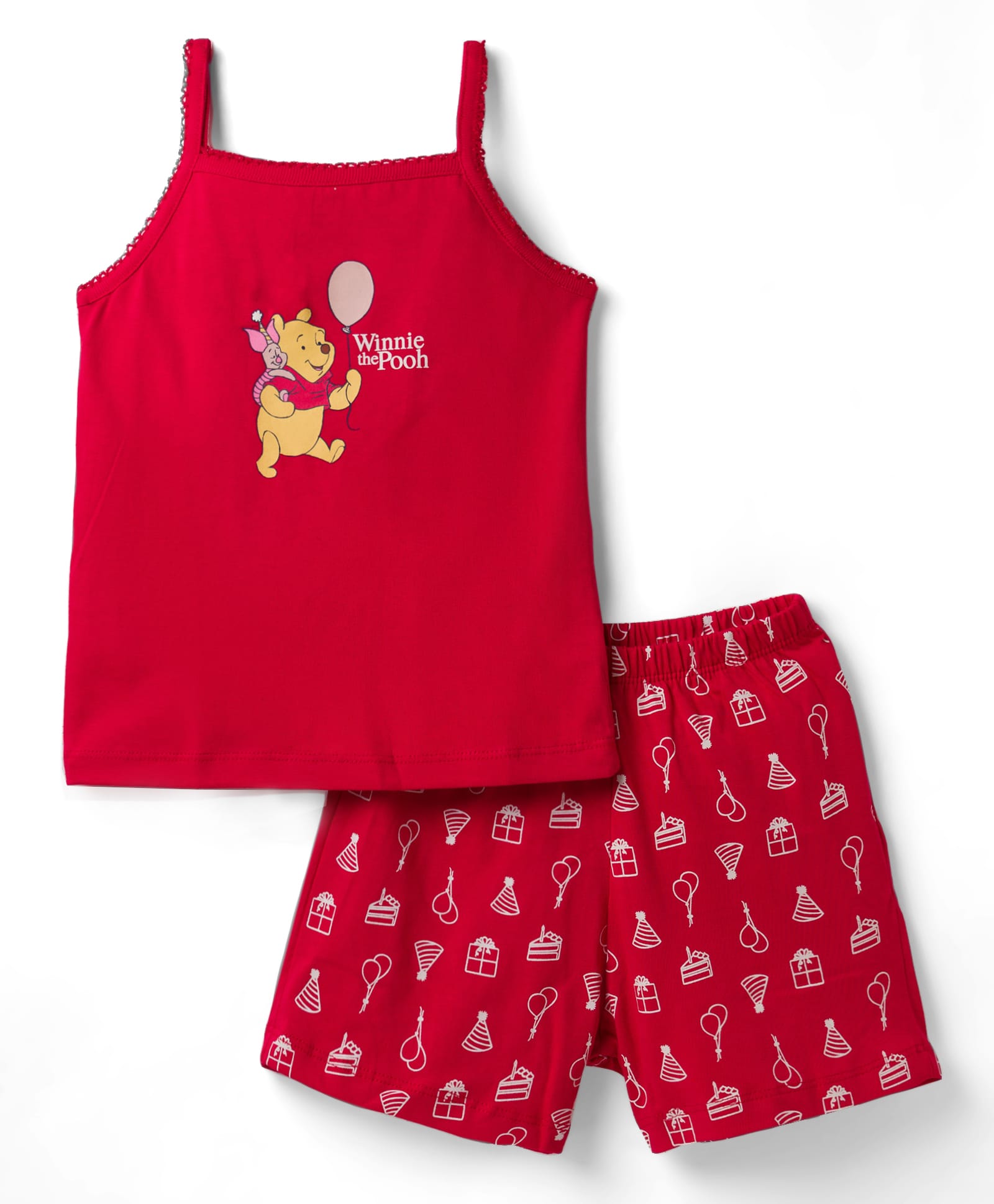 CUCUMBER Sinker Knit Sleeveless T-Shirt & Shorts Night Suit with Winnie The Pooh Graphics - Dark Red-image-23