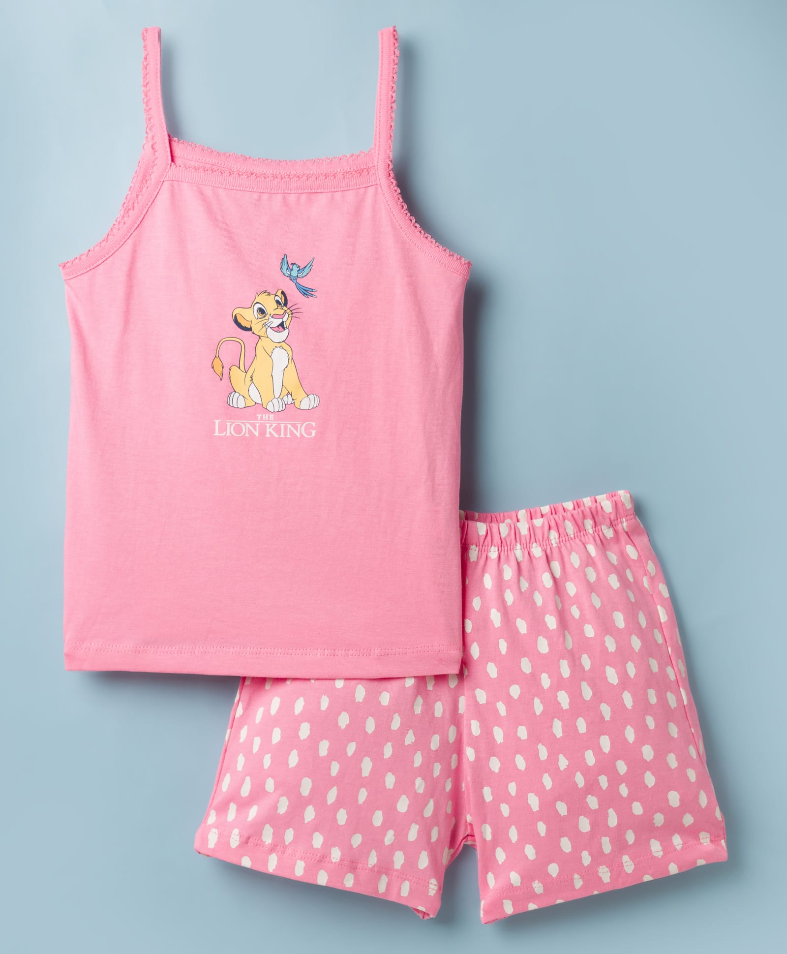 CUCUMBER Sinker Knit Sleeveless T-Shirt & Shorts Night Suit with The Liion King Graphics - Pink-picture-38