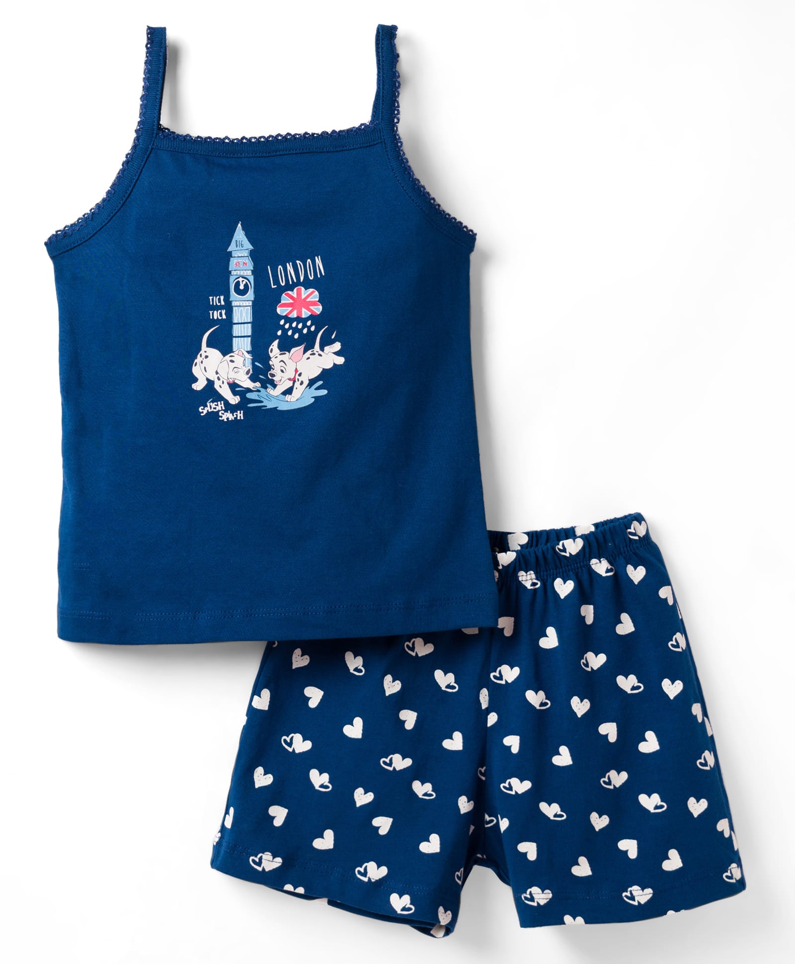 CUCUMBER Sinker Knit Sleeveless T-Shirt & Shorts Night Suit with 101 Dalmatians Graphics - Navy-image-30
