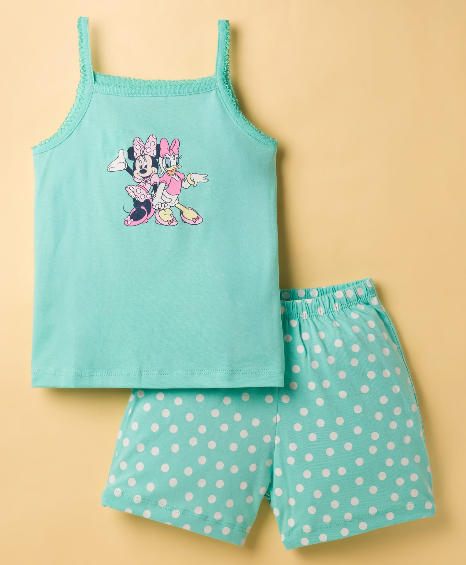 CUCUMBER Sinker Knit Sleeveless T-Shirt & Shorts Night Suit with Minnie Graphics - Sea Green-picture-36