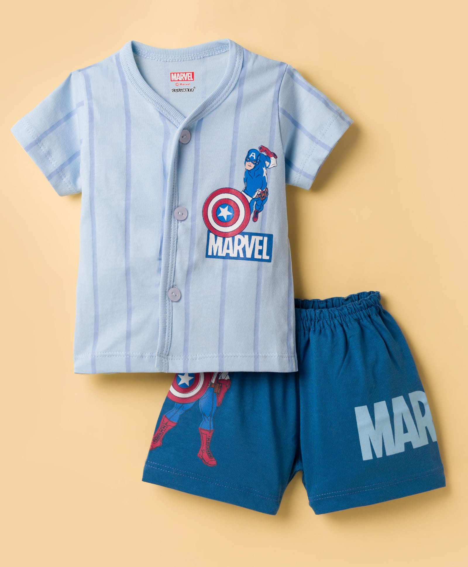 CUCUMBER Sinker Knit Half Sleeves T-Shirt & Shorts Night Suit with Marvel Print - Blue-image-18