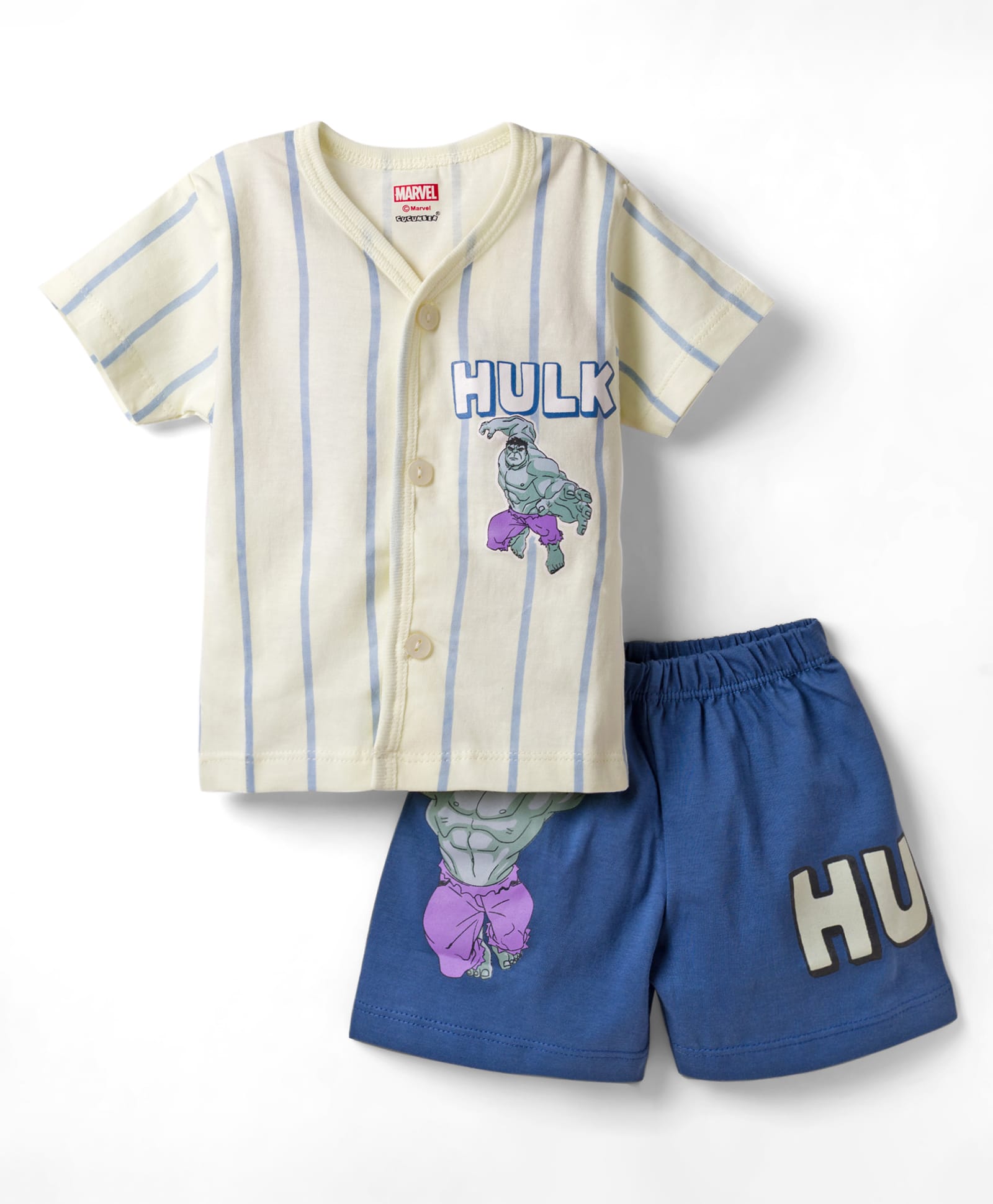 CUCUMBER Sinker Knit Half Sleeves T-Shirt & Shorts Night Suit with Hulk Print - Light Yellow-picture-32
