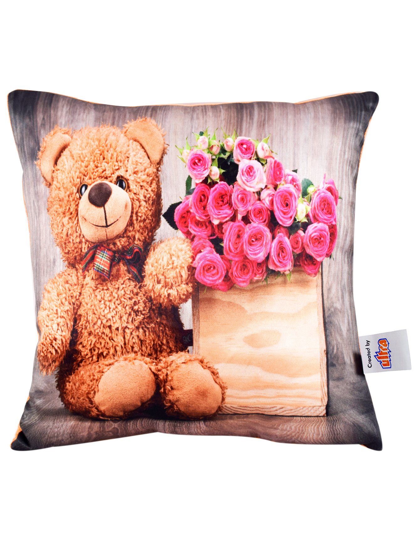 Ultra Charming Teddy Bear & Rose Print Cushion  - Multicolor-image-26