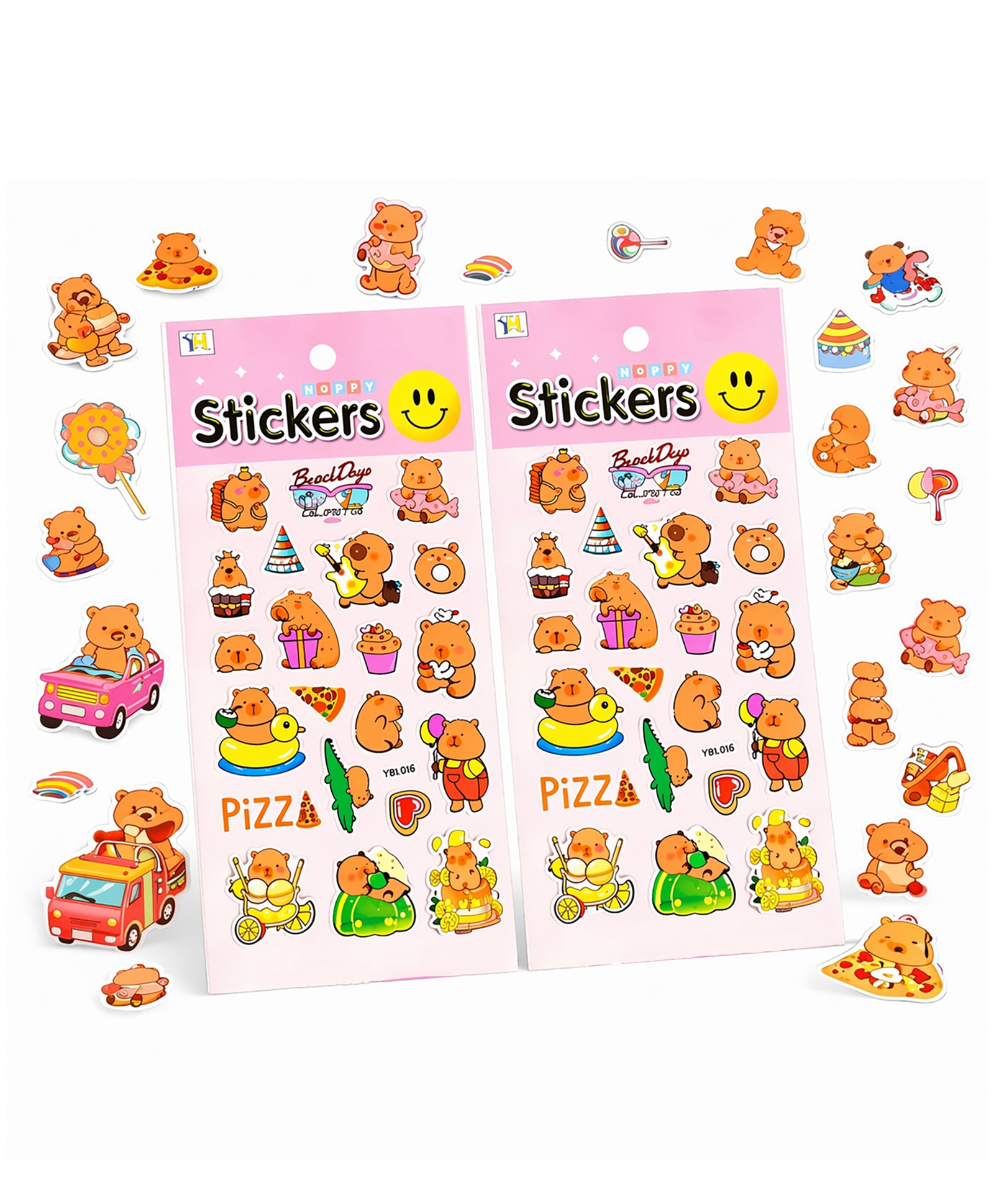 FunBlast Capybara Theme 3D Stickers - 2 Sheets/40 Pcs Aesthetic Puffy Sticker for Kids (Pink)-picture-48