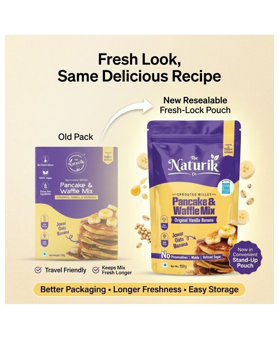 The Naturik Co Millet Vanilla Pancake and Waffle Mix (Made with Millets and Jaggery, No Maida, No Sugar, No Preservatives, High Protein & Fiber, Ready in 2 mins) (150g x 3 - 450g)-image-37