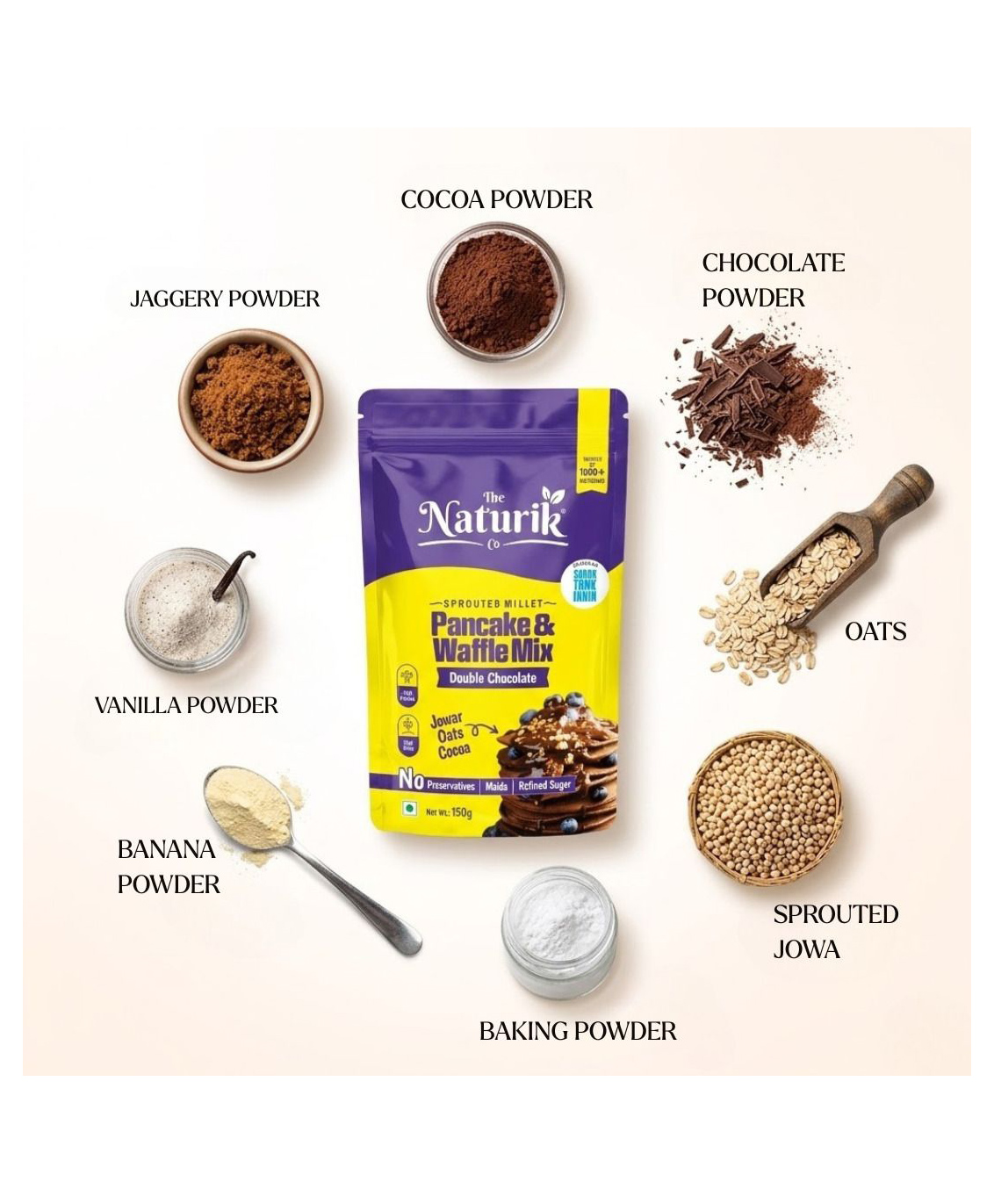 The Naturik Co Millet Double Chocolate Pancake and Waffle Mix (Made with Millets and Jaggery) (150g x 3 - 450g)-image-5