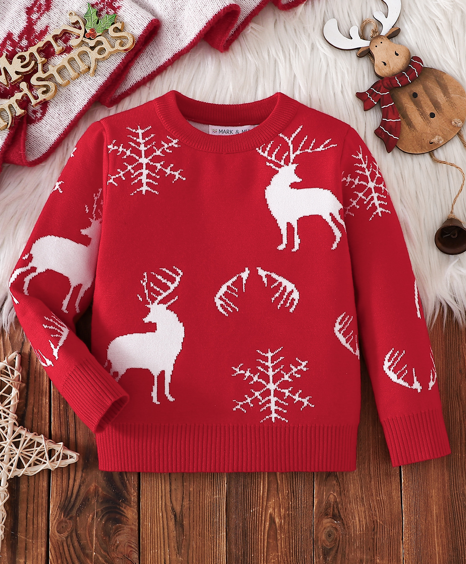Mark & Mia Full Sleeves Reindeer Designed Pullover - Red-picture-27