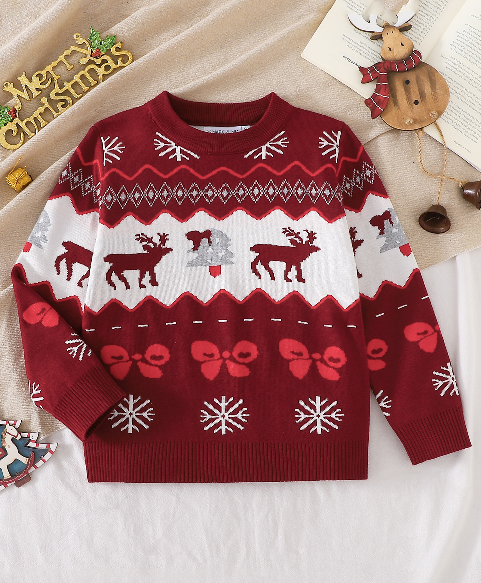 Mark & Mia Full Sleeves Reindeer Designed Pullover - Dark Red-picture-23