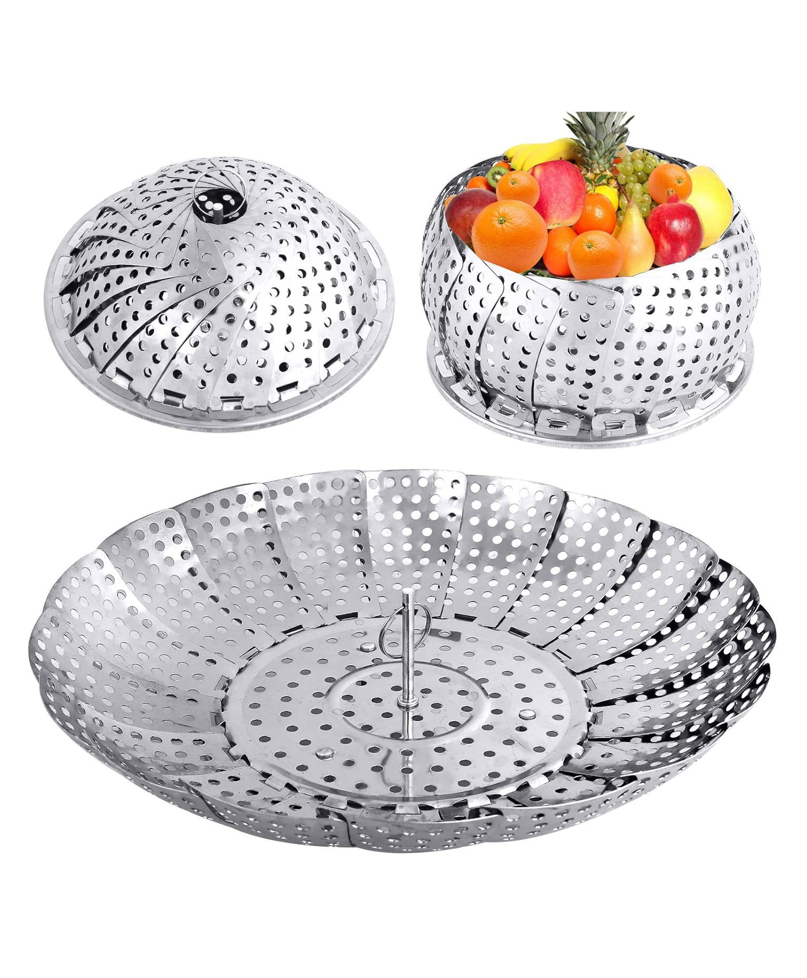 ADKD Stainless Steel Foldable Steamer Basket | Expandable Vegetable Steamer Insert for Cooking, Momos & Fruits - Silver-picture-44