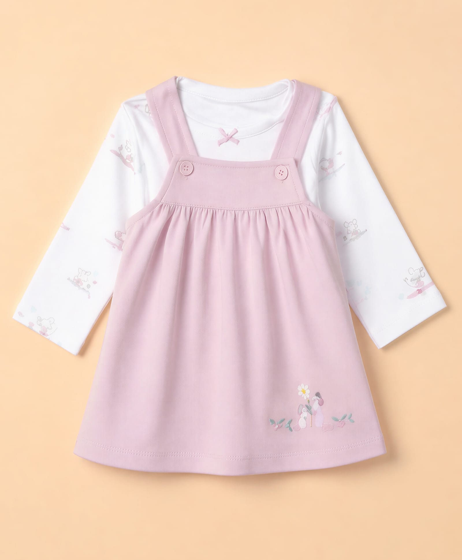 ToffyHouse Interlock Knit Full Sleeves Frock with Inner Tee and Floral Print - Pink-picture-28