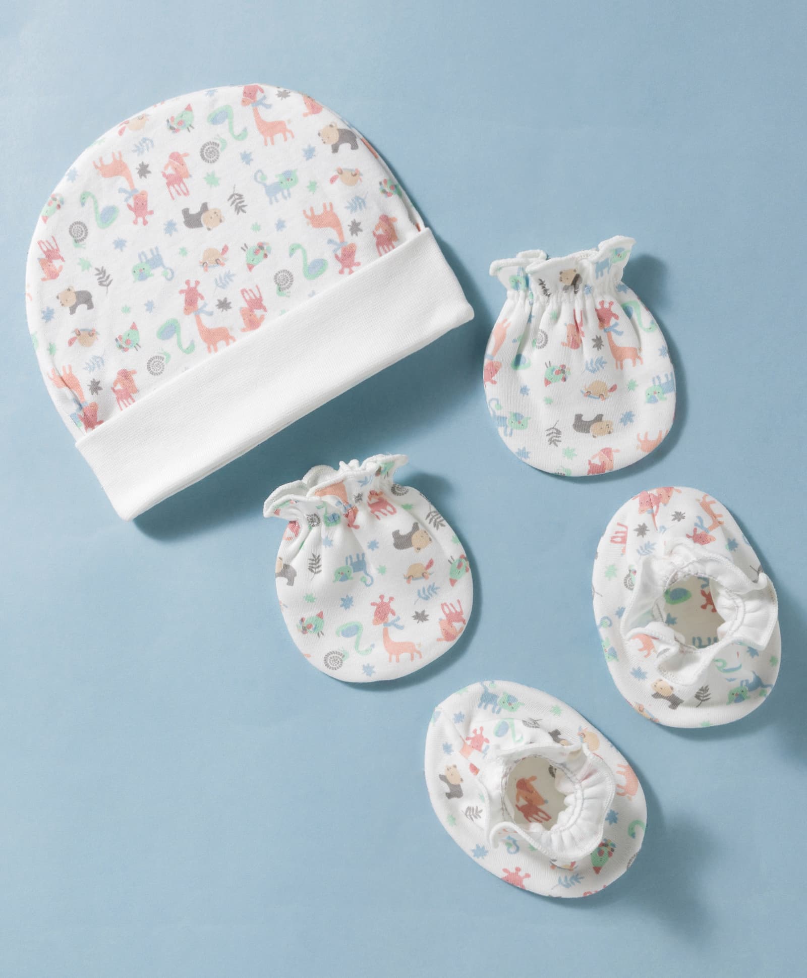 Ben Benny Interlock Knit Animal Printed Cap Mittens & Booties Set White - Diameter 9 cm-image-34