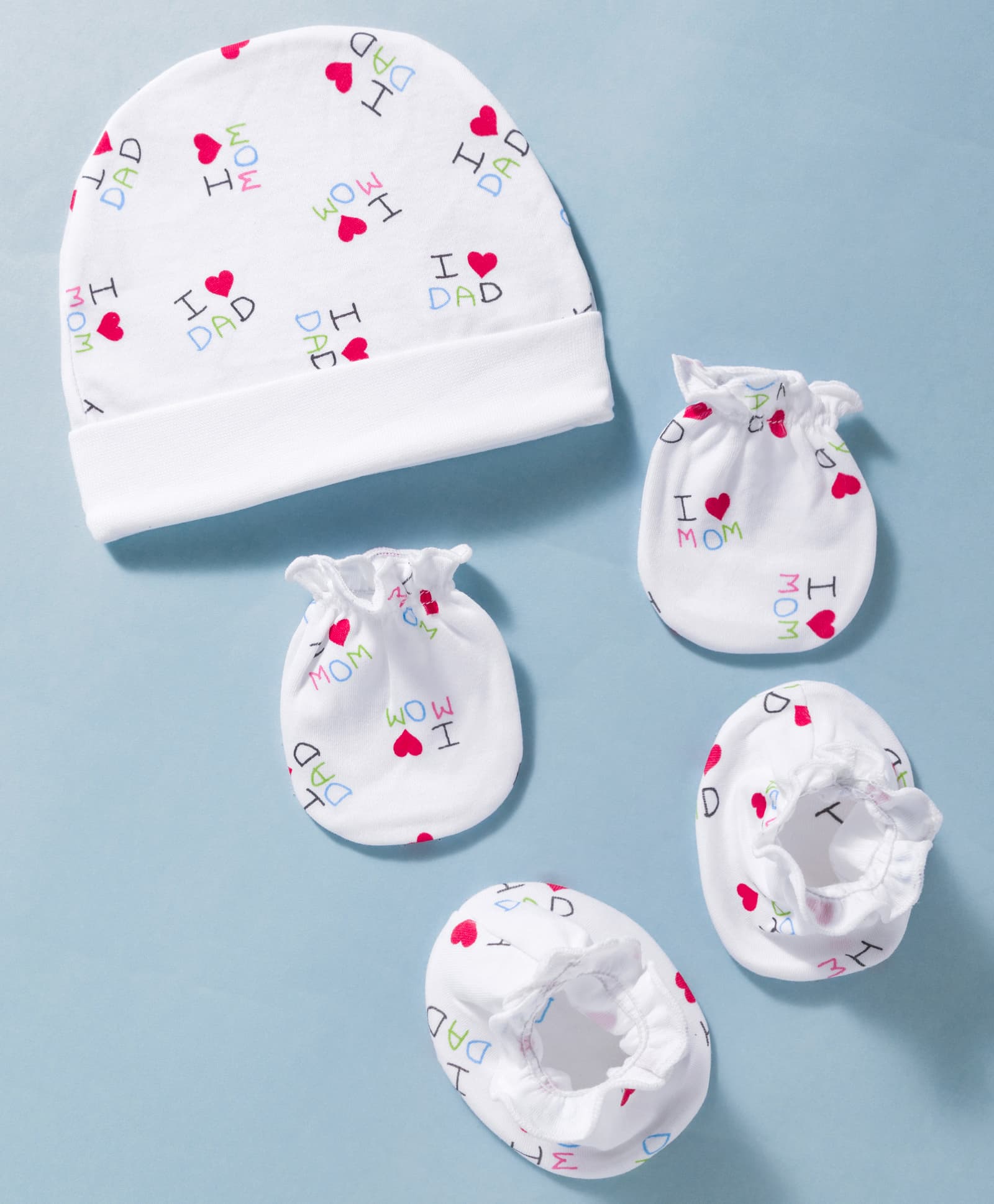 Ben Benny Interlock Knit Text Printed Cap Mittens & Booties Set White - Diameter 9 cm-image-13