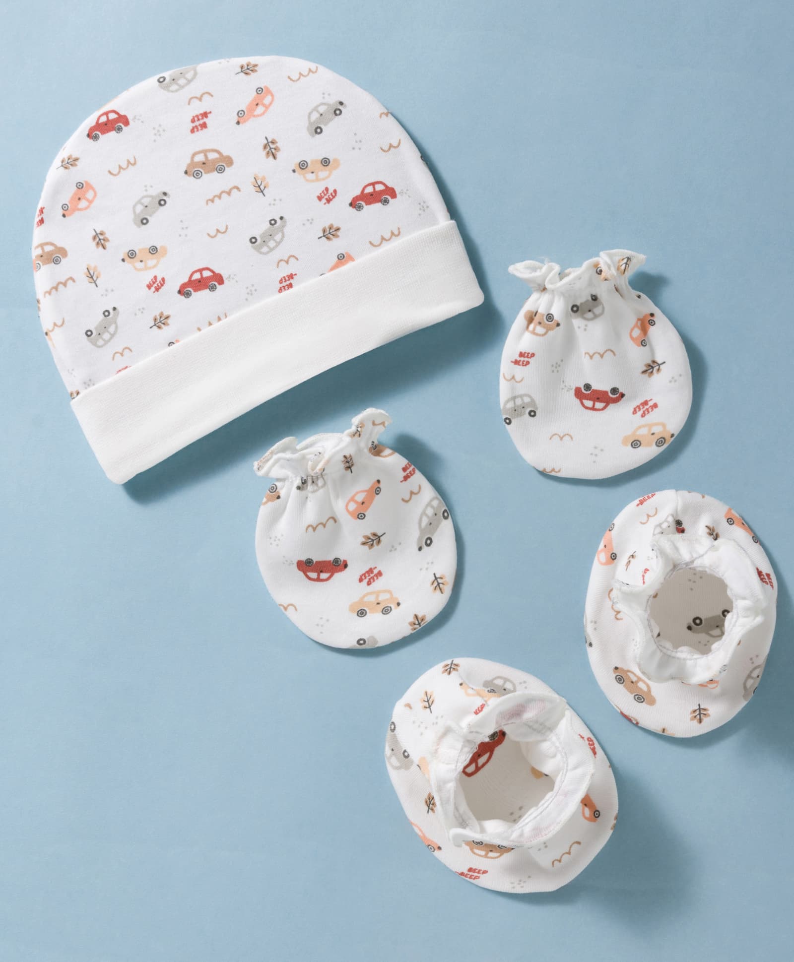 Ben Benny Interlock Knit Vehicles Printed Cap Mittens & Booties Set White - Diameter 9 cm-picture-12